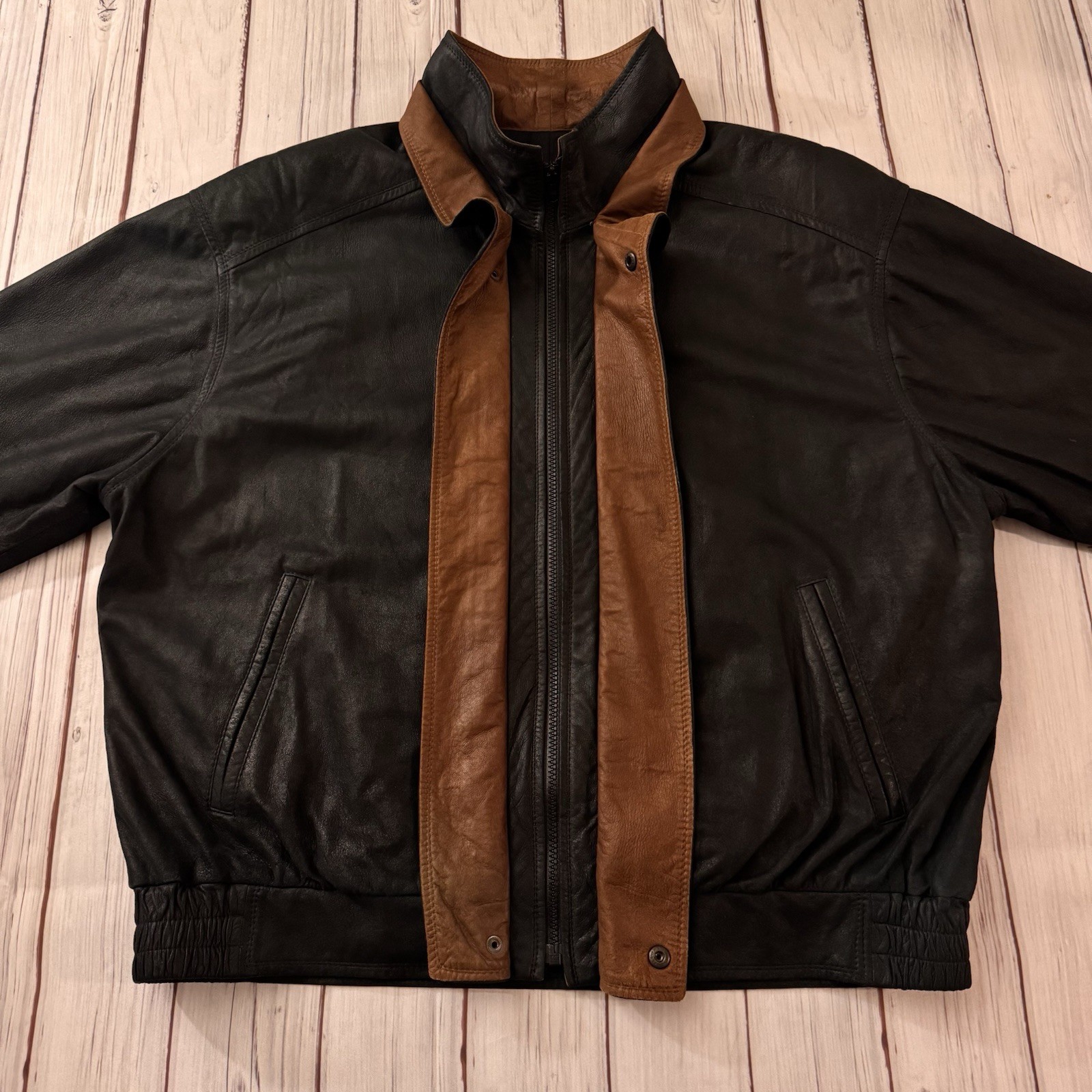 Remy Men’s Black Jacket Size 44 Zipper Button Stand-Up Collar Lined 80s Vintage