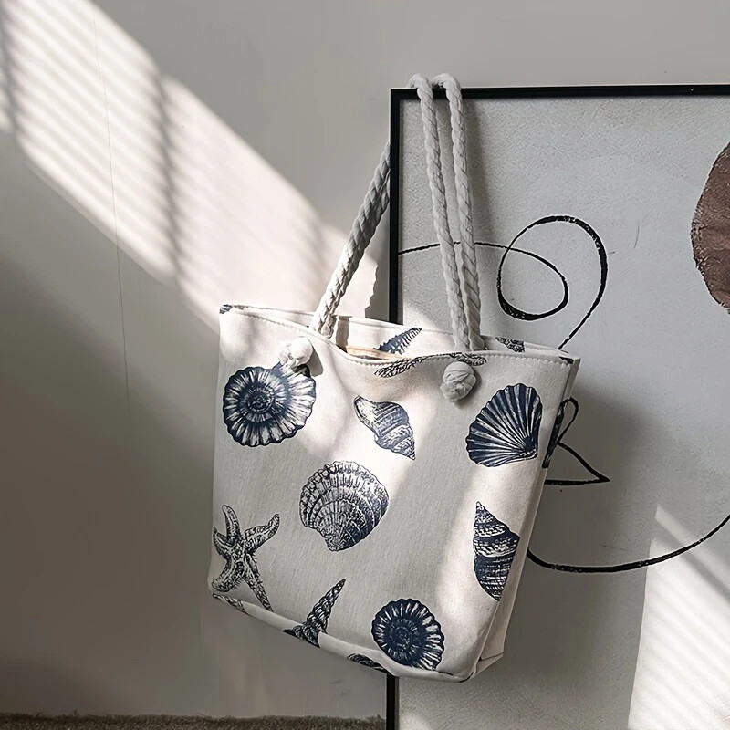 Tote Canvas Bag Shell Marine Life Pattern Lightweight Durable Beach Ideal Gift