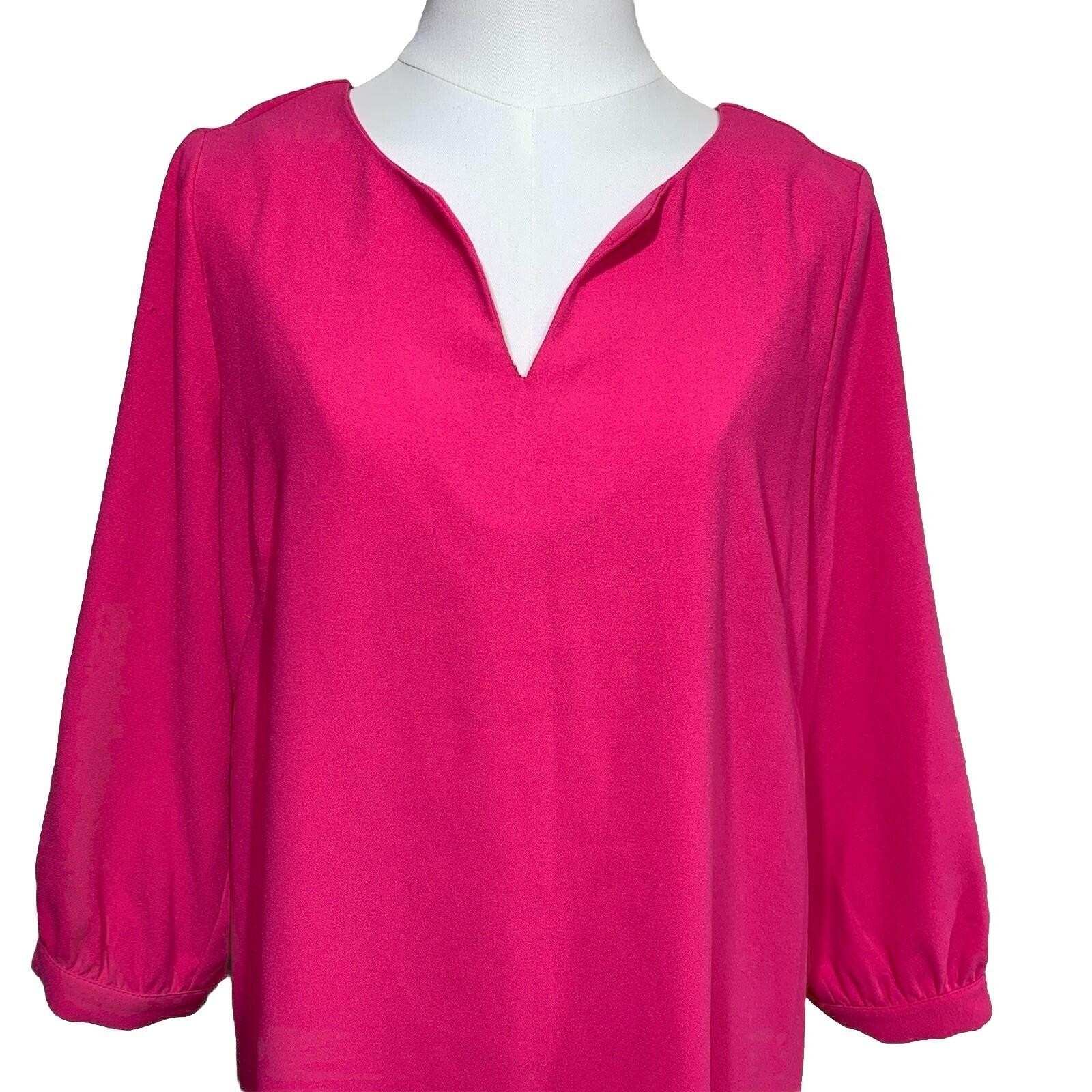 Dalia Shift Dress Womens 10 Pink Split Neck 3/4 Sleeve Crepe 1642-620