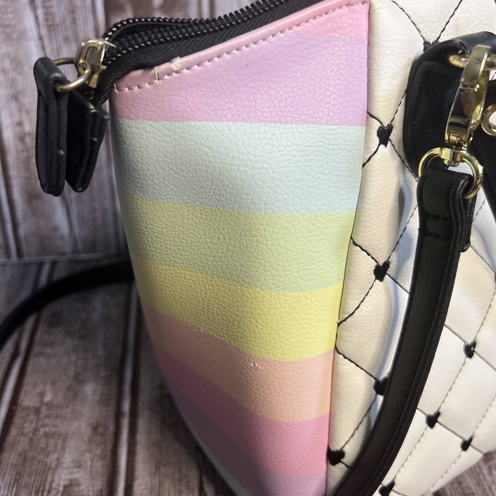 Love Betsy by Betsey Johnson Purse Black White & Pastel rainbow