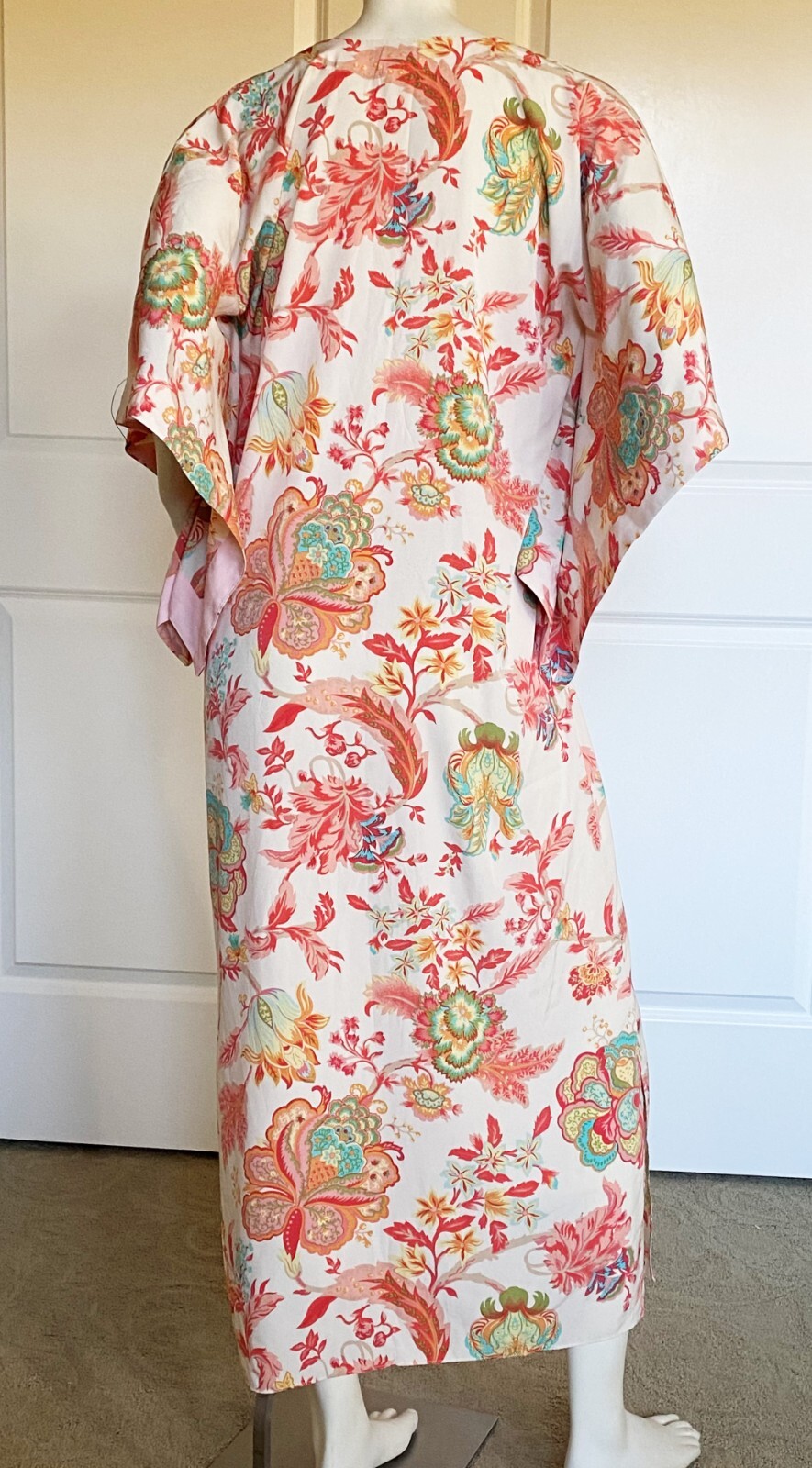 NEW NATORI CORAL MULTICOLOR FLORAL SLIP-ON KAFTAN LONG DRESS SIZE: XS
