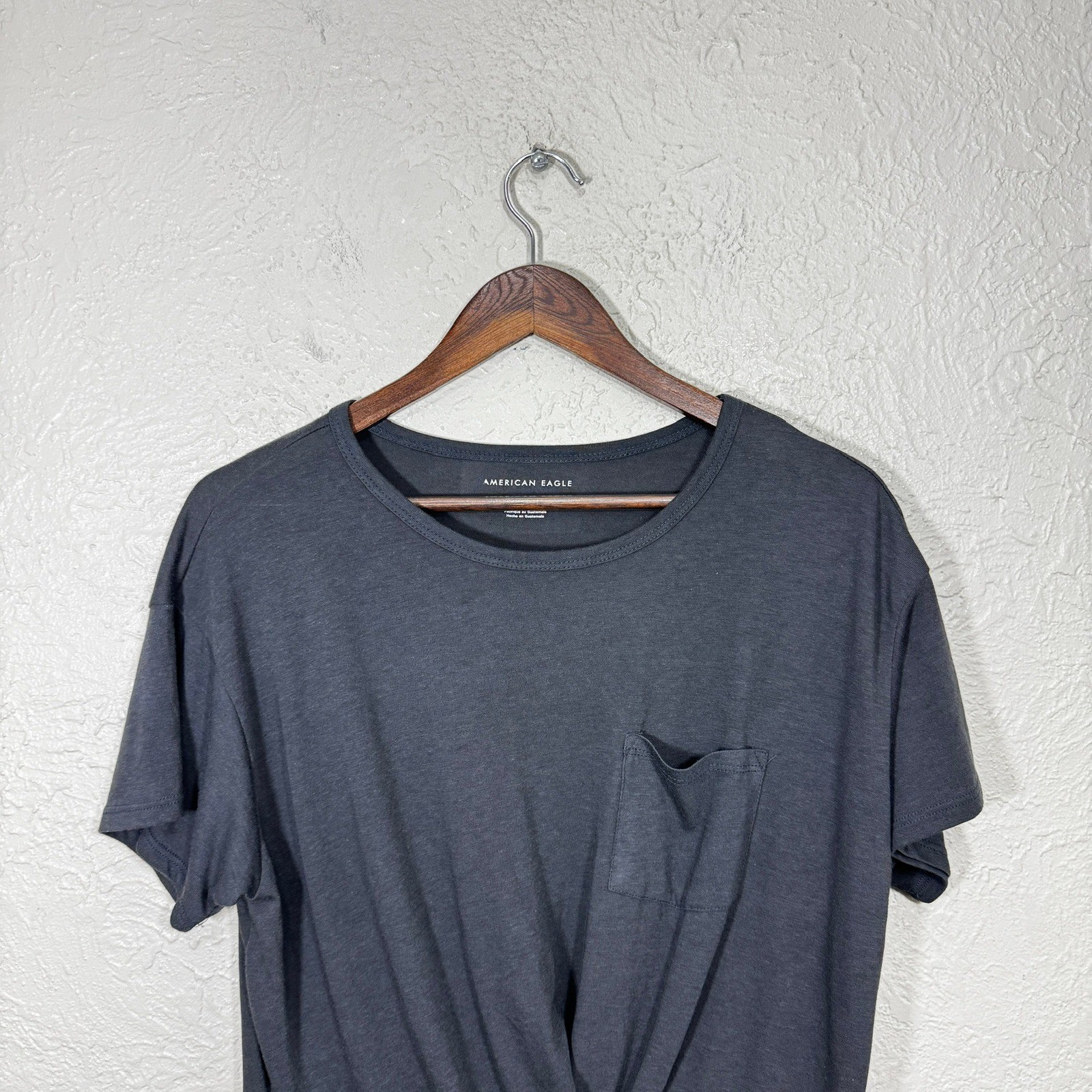 American Eagle Crop Boxy Tee Medium Twist Front Pocket Oversized Lounge Grunge