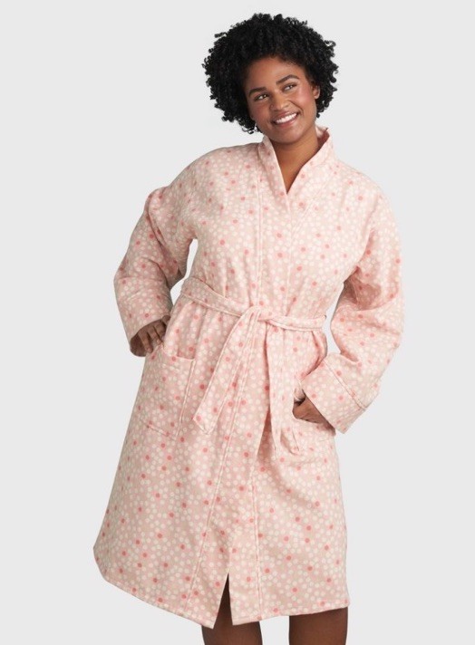 Dotted Pink Bath Robe With Kimono Collar – Room Essentials NWT Size L/XL