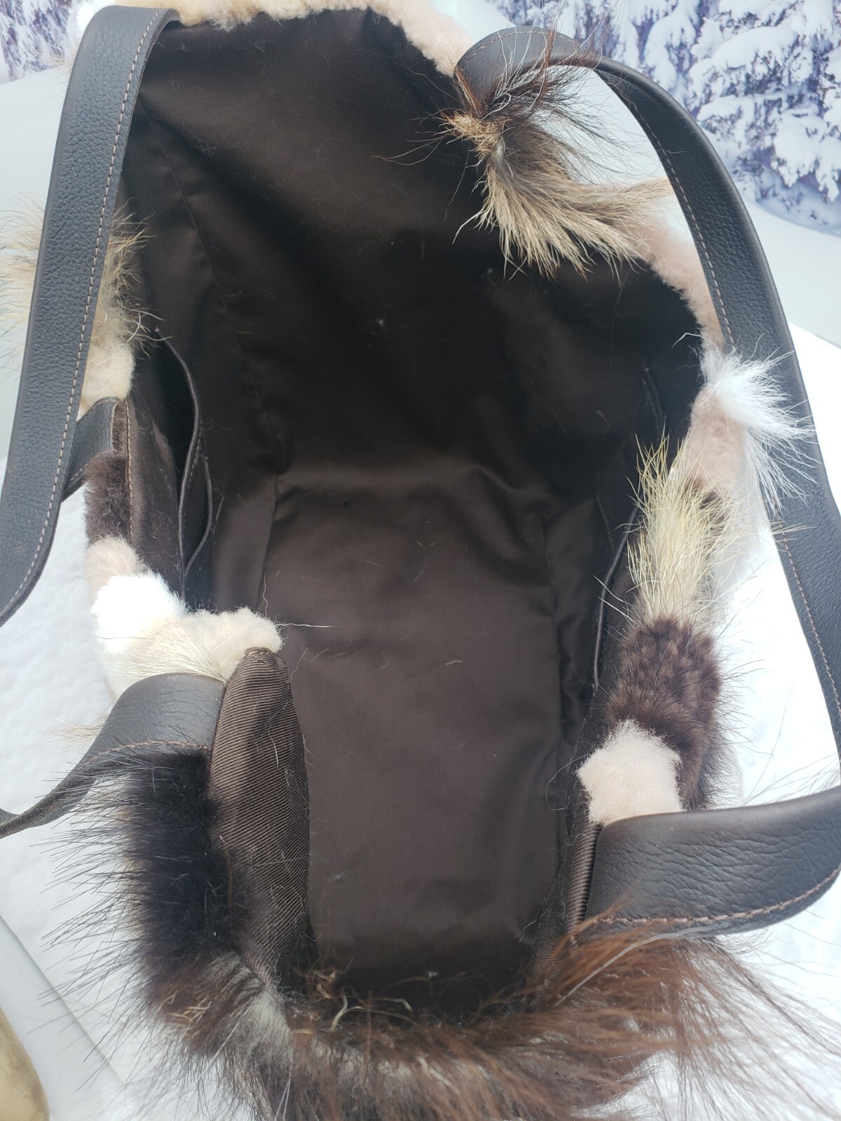 Real fur tote bag Patchwork Big fur shopper bag Women purse Gift for women