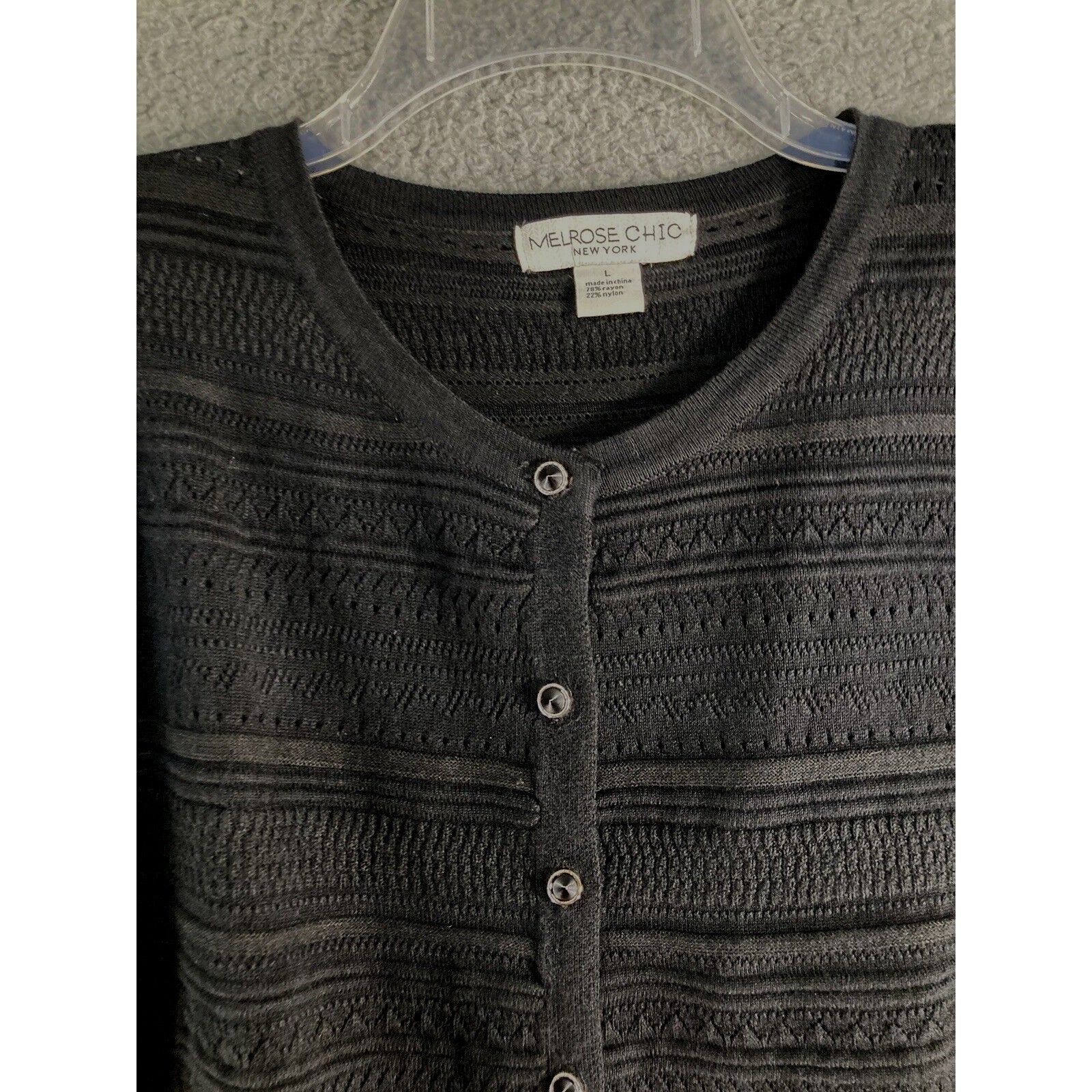 Melrose Chic Sweater Womens Large Black Pointelle Knit Button Cardigan Coquette