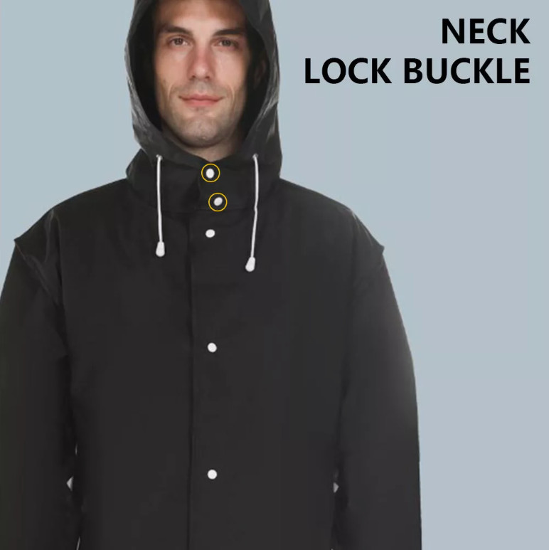 Men Black Waterproof Long Raincoat Hooded Trench Jacket Outdoor Hiking Rain Coat