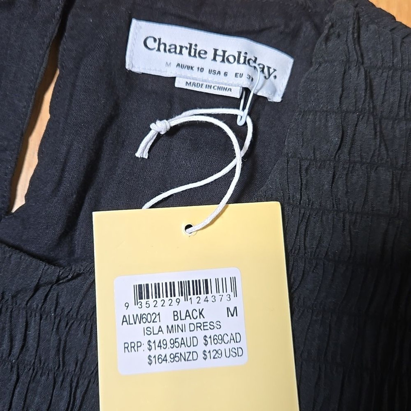 Charlie Holiday Anthropologie Isla Mini Dress Black 100% Cotton Medium 6-8 NWT