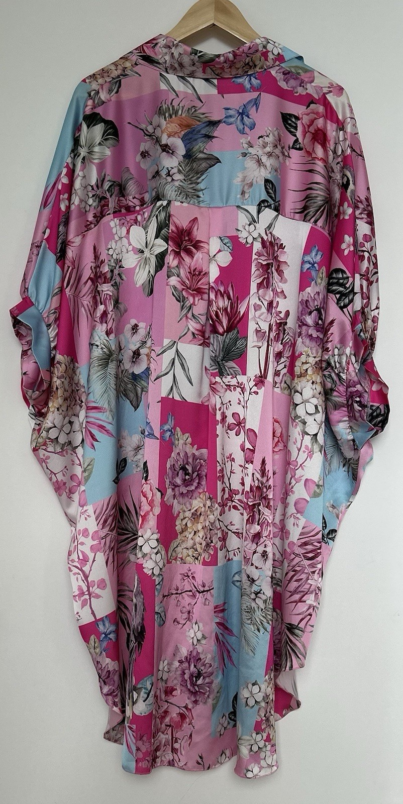 Made in Italy Floral Satin Button Front High-Low Blouse Shirt OS NWOT