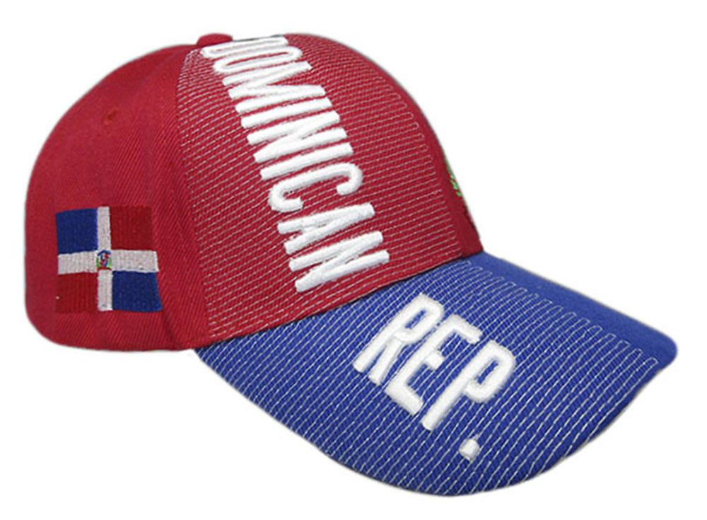 Dominican Republic Country Letters Emblem Red Blue Bill 3-D Embroidered Cap Hat