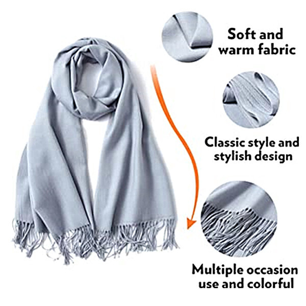 2PLY 78X28 Pashmina Solid Silk Shawl Wrap Cashmere Wool Feel Silky Stole Scarf