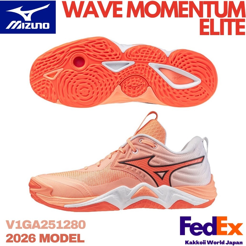 Mizuno Volleyball Shoes WAVE MOMENTUM ELITE Coral/Orange/White V1GA251280 2026