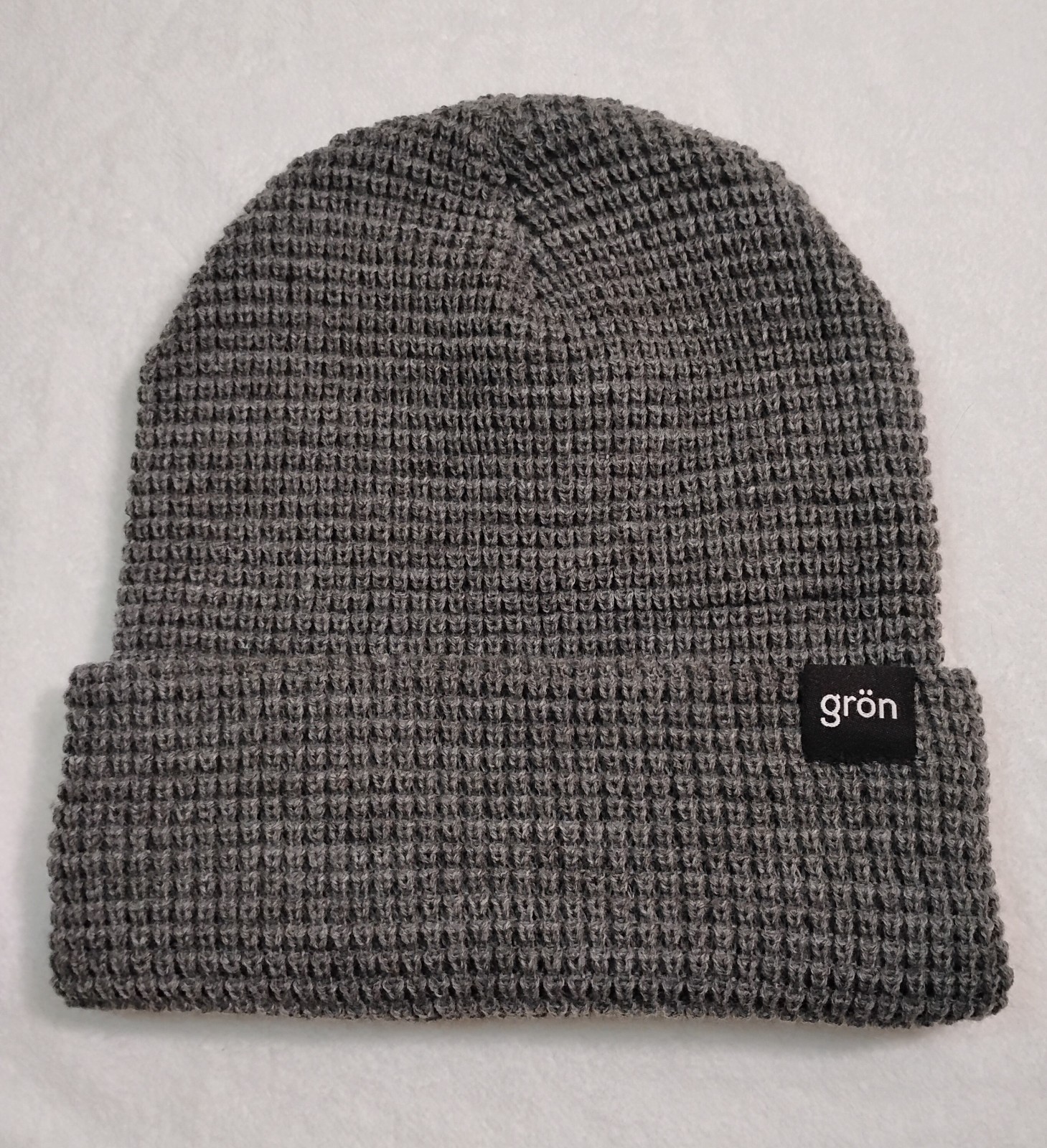 Gron Waffle Knit Beanie Hat Gray Cuffed Winter Cap Unisex Warm Ski Snowboard