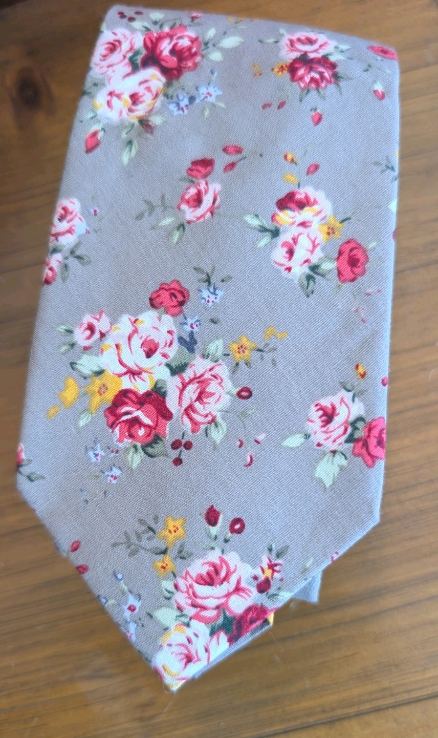 Ties Men’s Gray Cotton Floral Tie with Matching Hanky Necktie Wedding