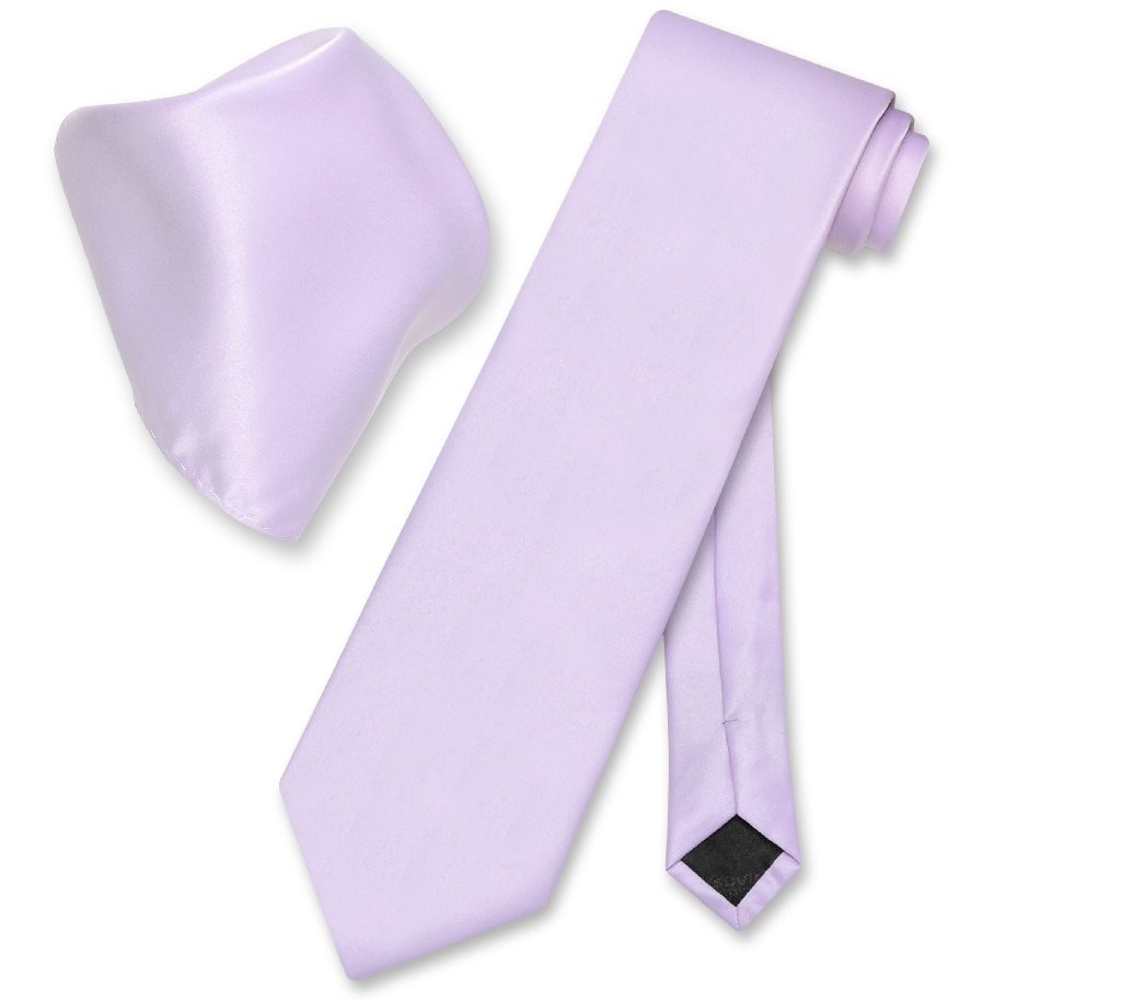 Vesuvio Napoli Solid Lavender Purple NeckTie and Handkerchief Mens Neck Tie Set