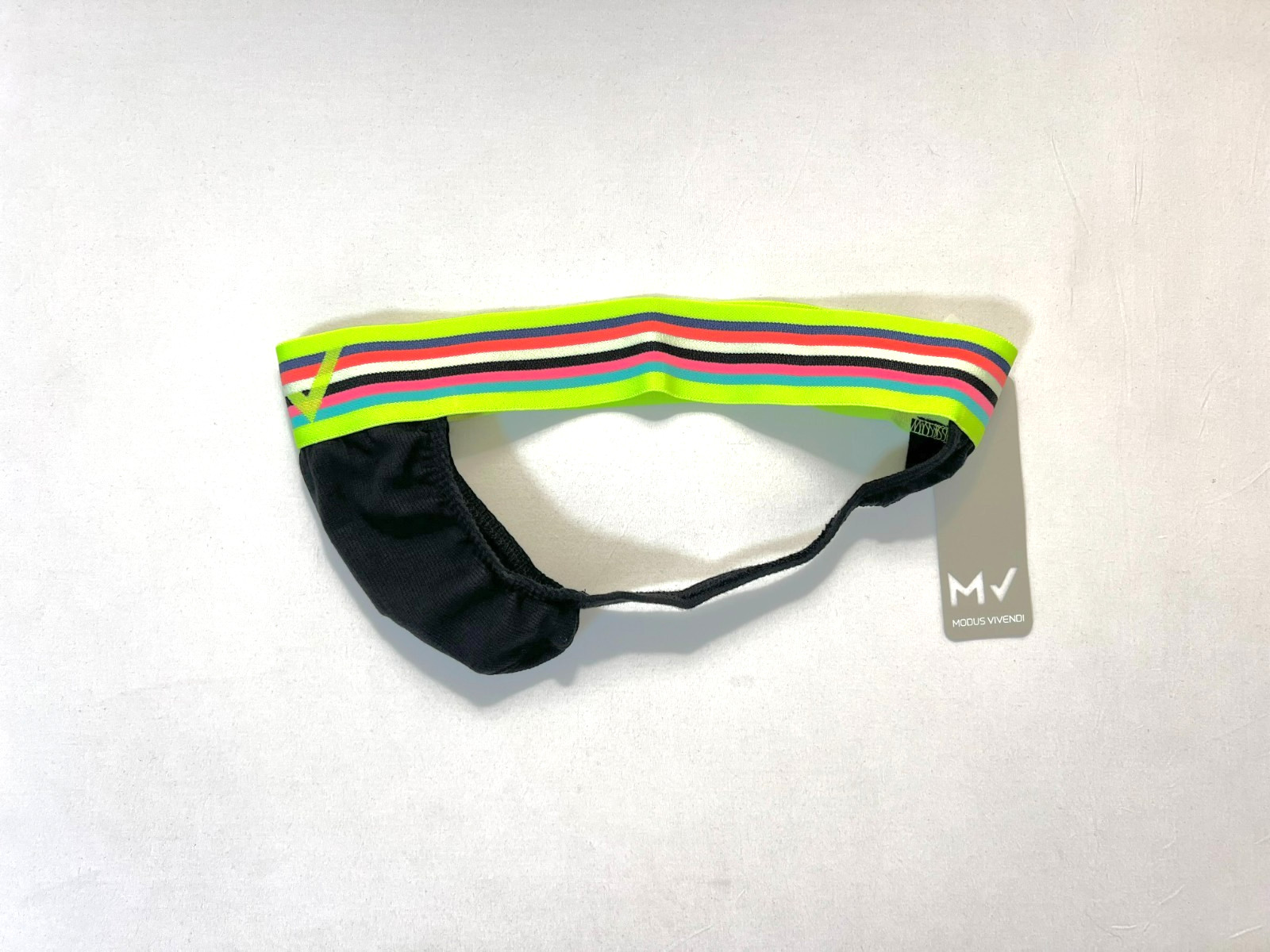 Modus Vivendi Size S Ribbed Cotton Peace T-Back Thong – Black/Multi Color