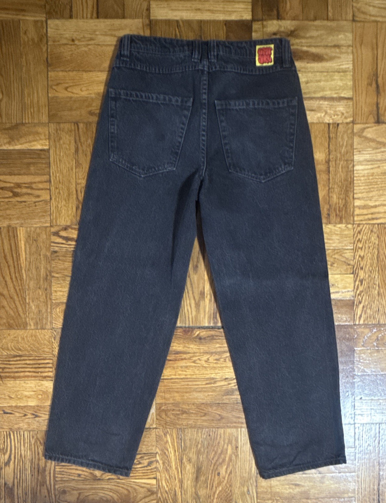 Empyre Men’s Black Dark Wash Denim Wide-Leg Regular Fit 5-Pocket Logo Jeans