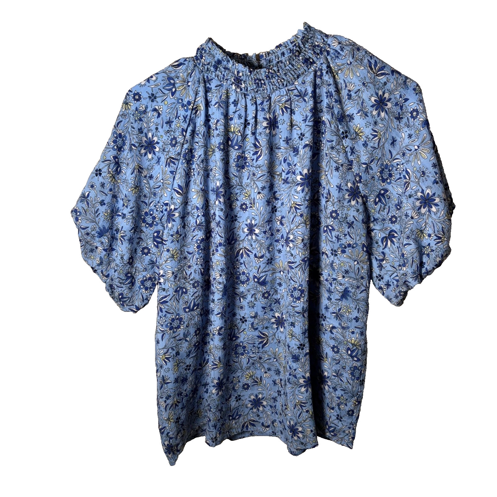 Loft Blouse Women’s Small Blue Floral Puff Sleeve Casual Lightweight Top