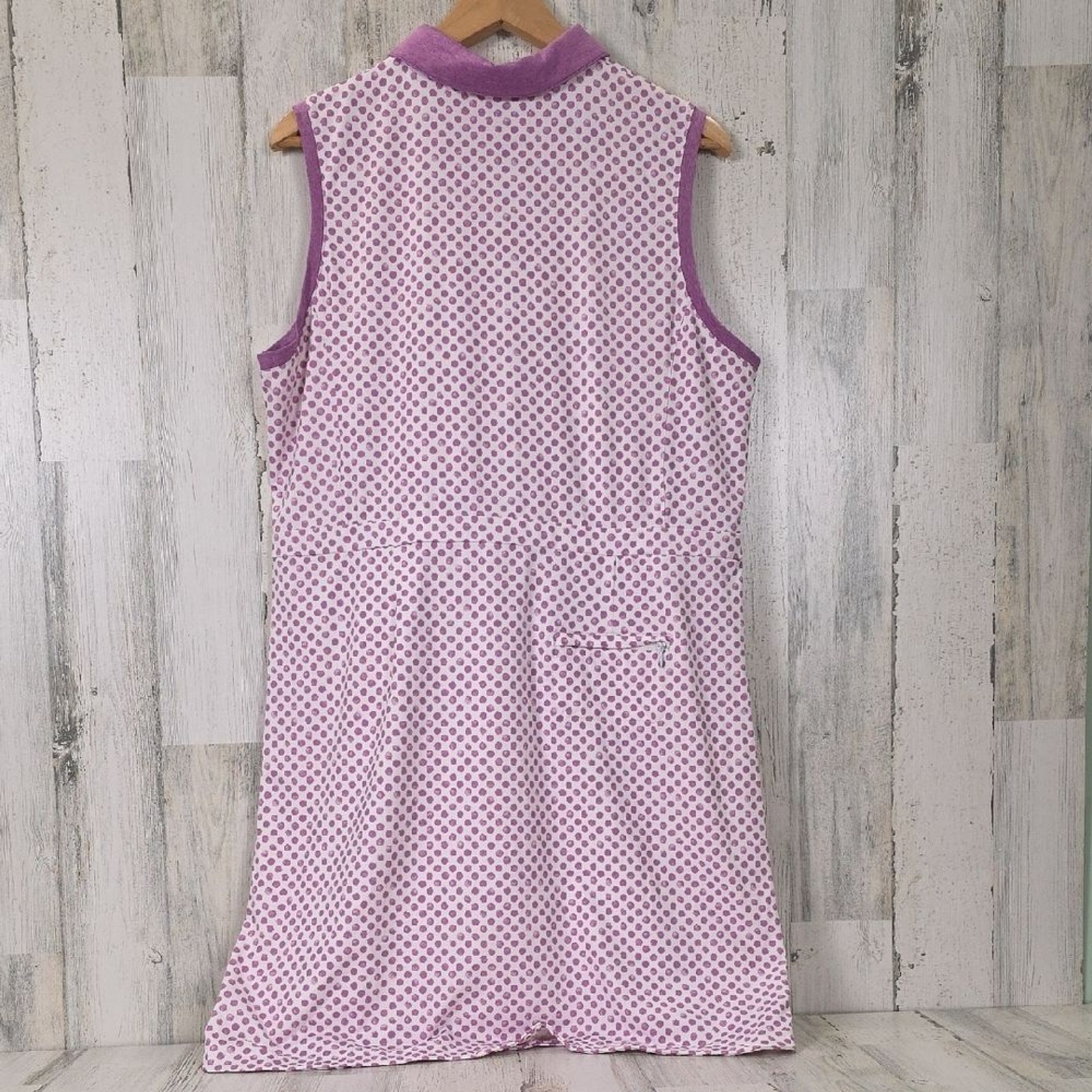 Fairway & Greene Purple White Polka Dot Sleeveless Golf Dress Pockets Size XL