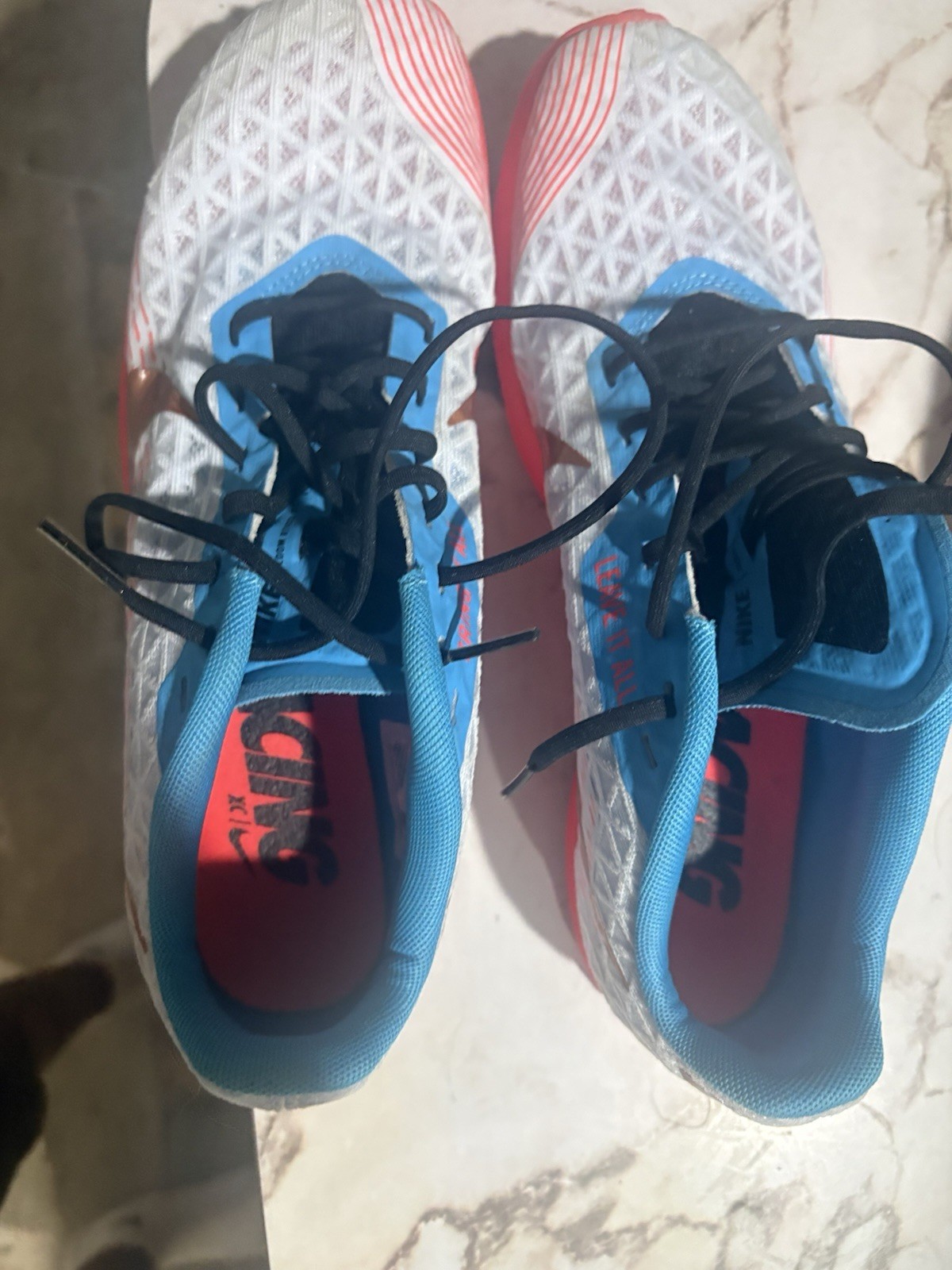 Nike Track Spikes Men’s Low Top Lace-Up Running Sneakers White/Blue/Red