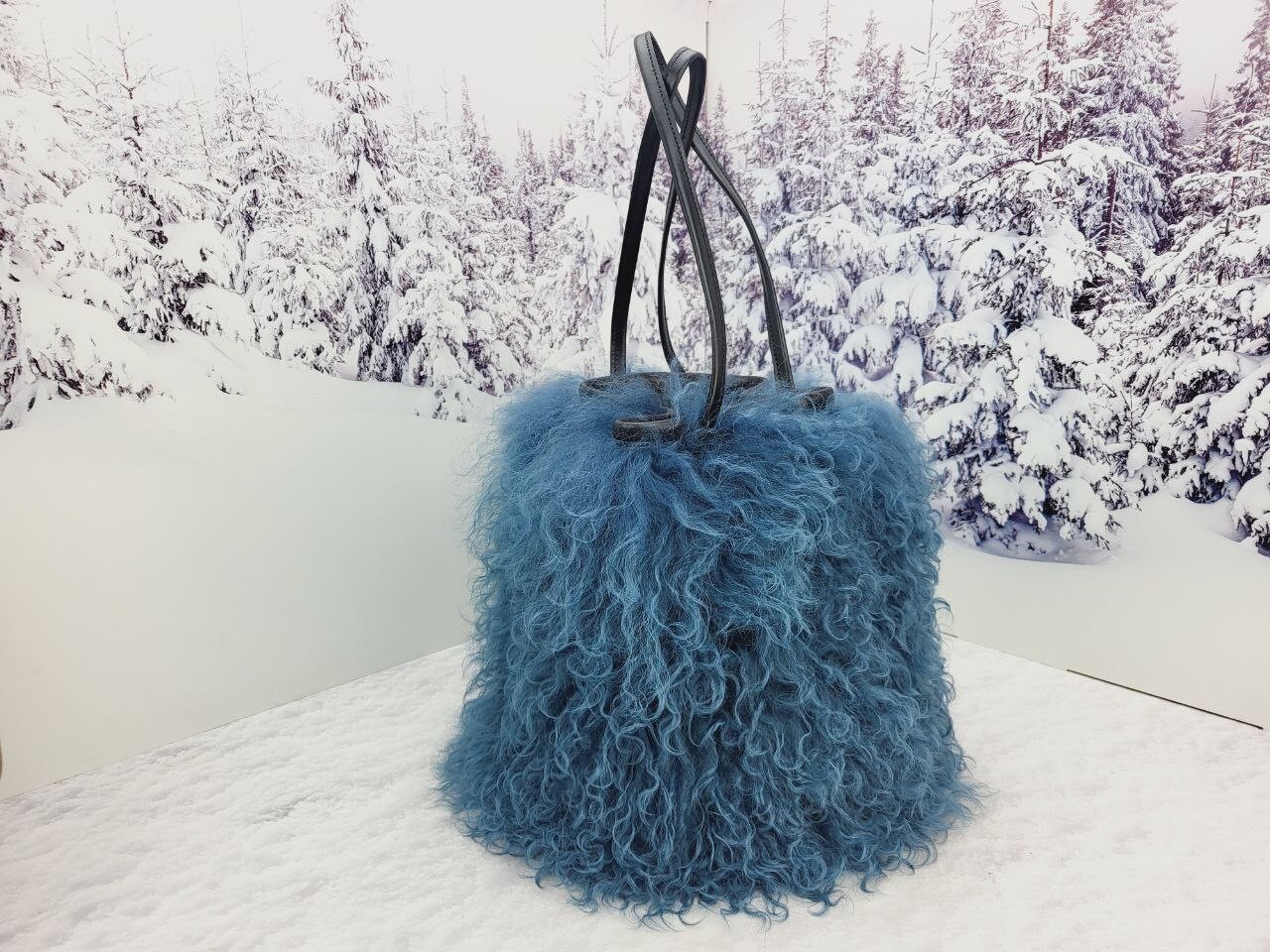 Exclusive Llama fur bag Real womens mongolian fur purse Crossbody bag for women