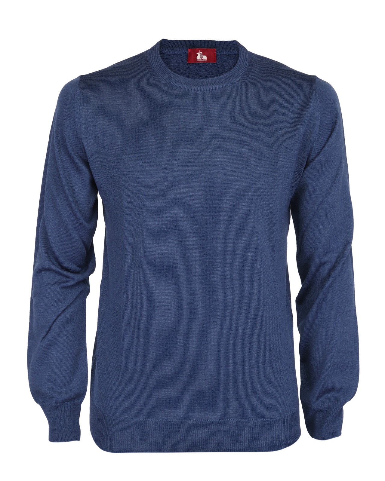NWT EZZELINO SWEATER merino wool solid blue 2-ply luxury Italy L