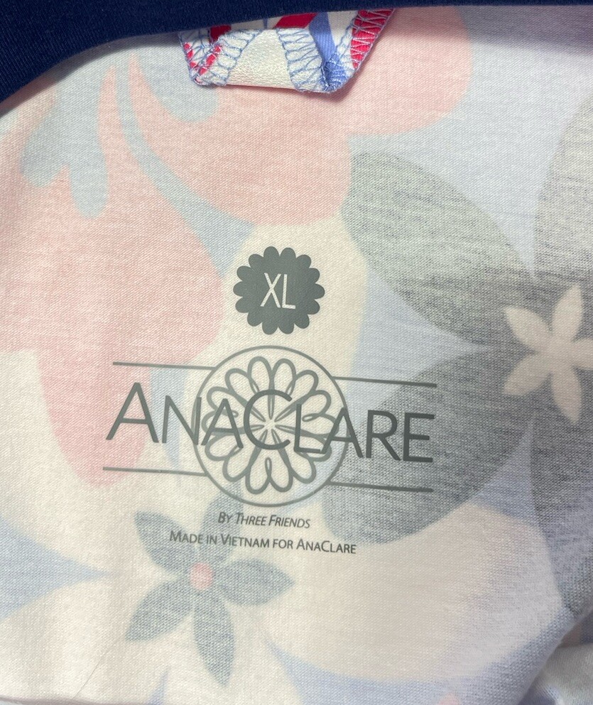 Ana Clare Dress Women XL Pink Blue Floral Knee Length 3/4 Sleeve Active Cotton