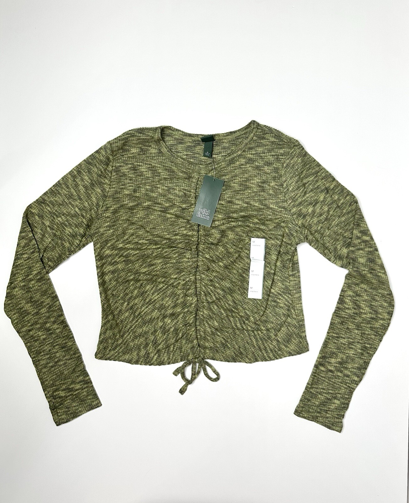 Wild Fable Long Sleeve Lace-Up Cozy Knit Blouse Green Space dye – Size Medium