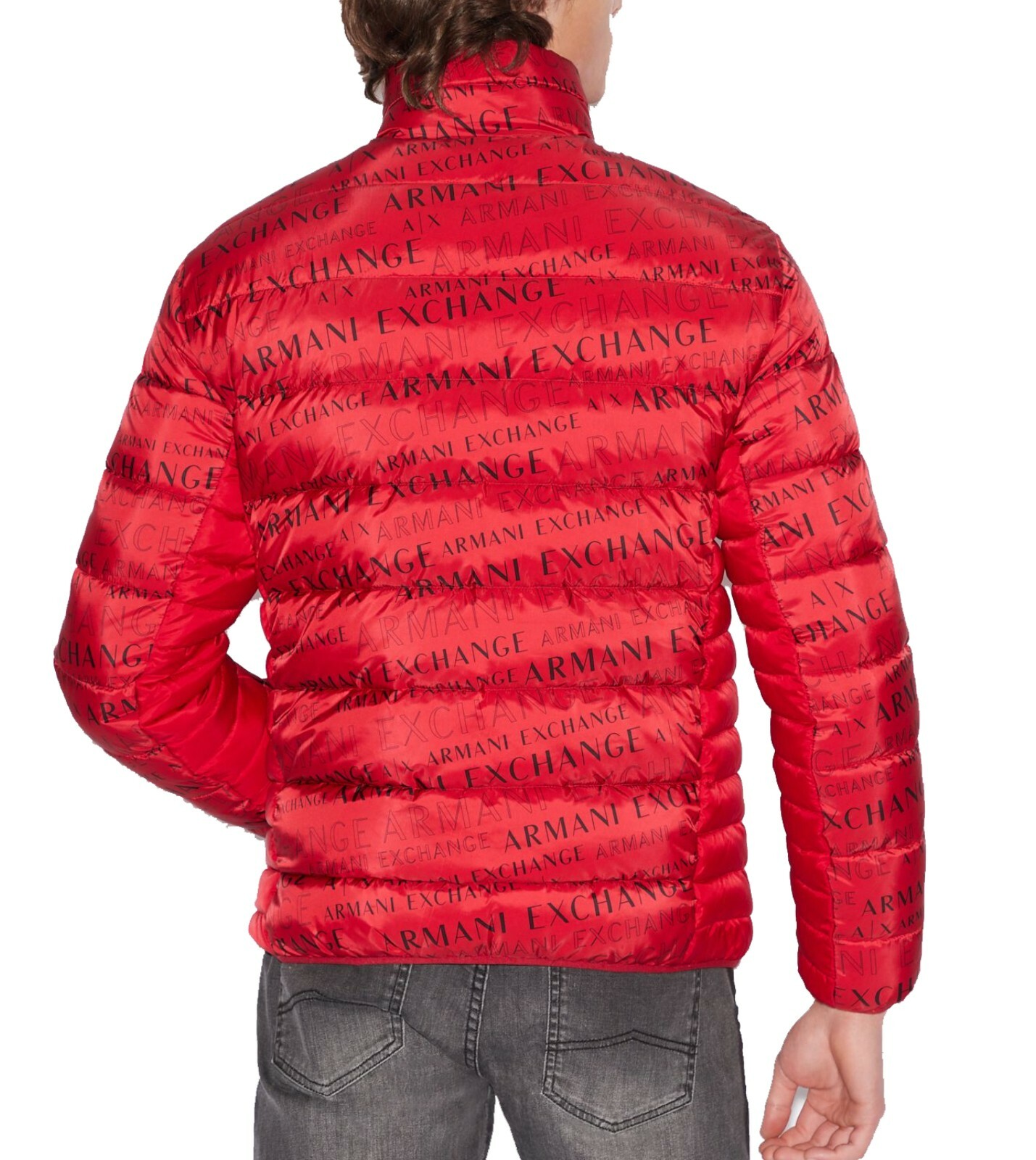 NWT : A|X ARMANI EXCHANGE Mens Logo Print Quilted Puffer Jacket : RED : S – XXL