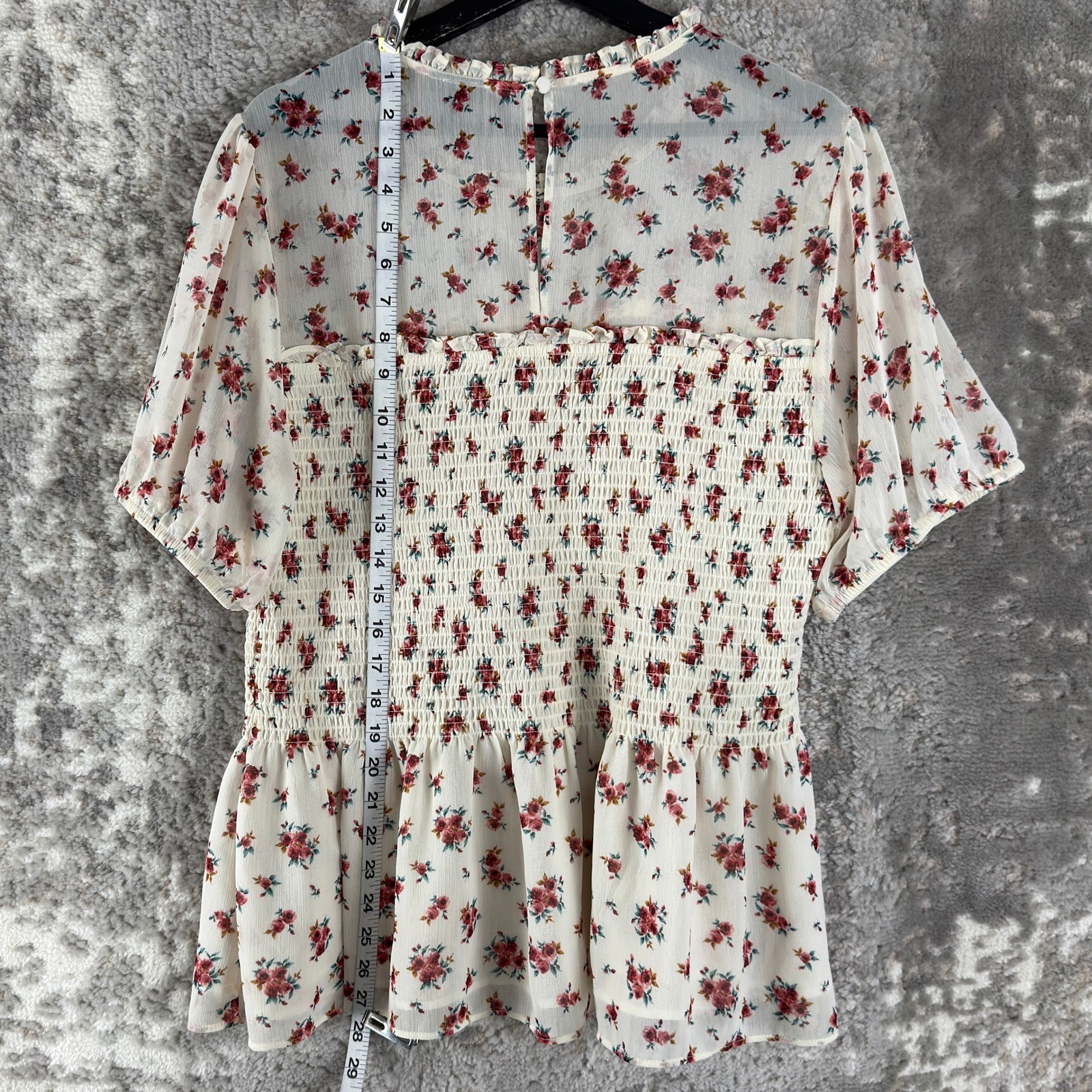 Torrid Plus Size 2 Smocked Floral Peplum Chiffon Top Ivory Short Sleeve Womens