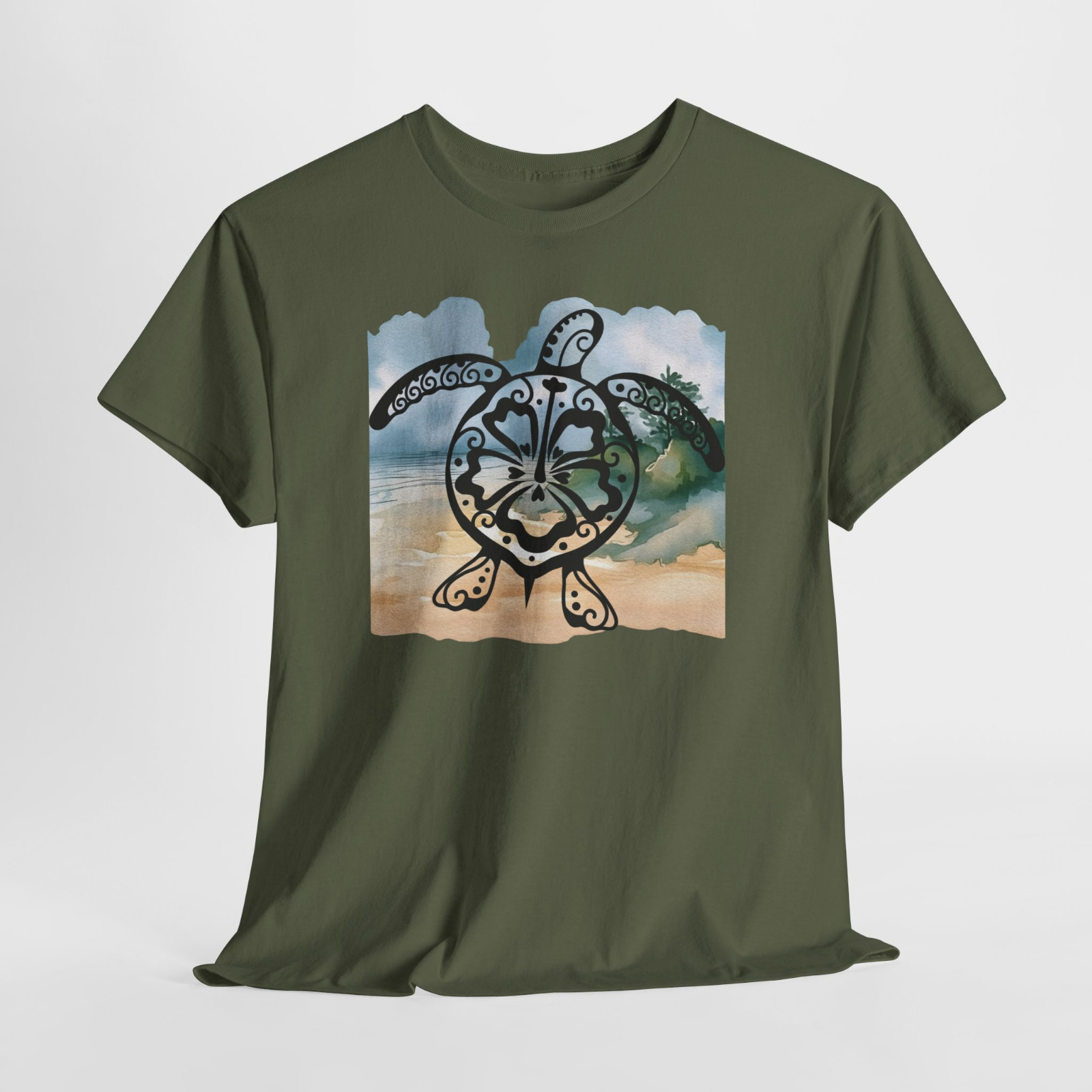 Sea Turtle Blue Beach Ocean Sand Graphic T Shirt Tee Top S-XL, Plus 2X 3X 4X 5X