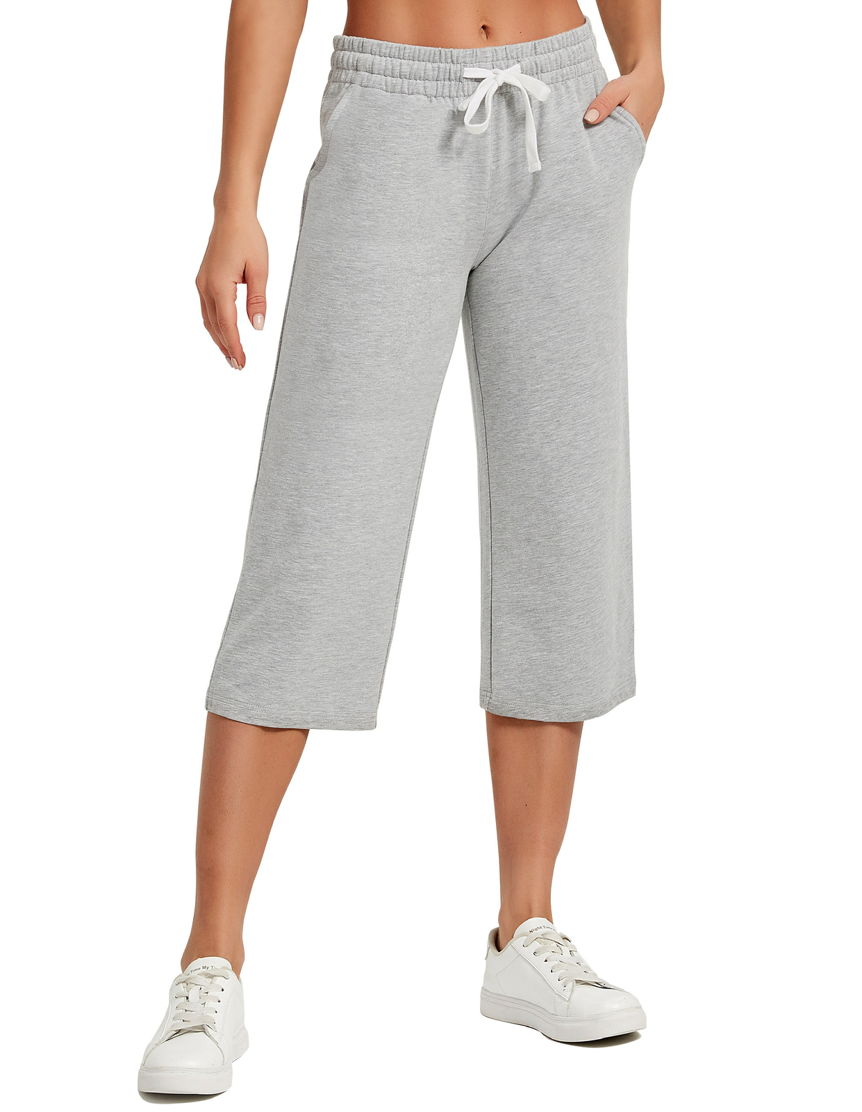 Women Capri Pants Casual Loose Joggers Wide Leg Crop Drawstring Yoga Sweatpants