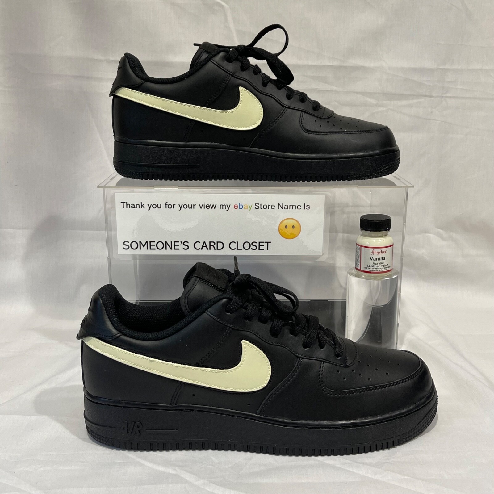 Nike Air Force 1 Low Black (Vanilla Custom Painted Swoosh) SC-#80B