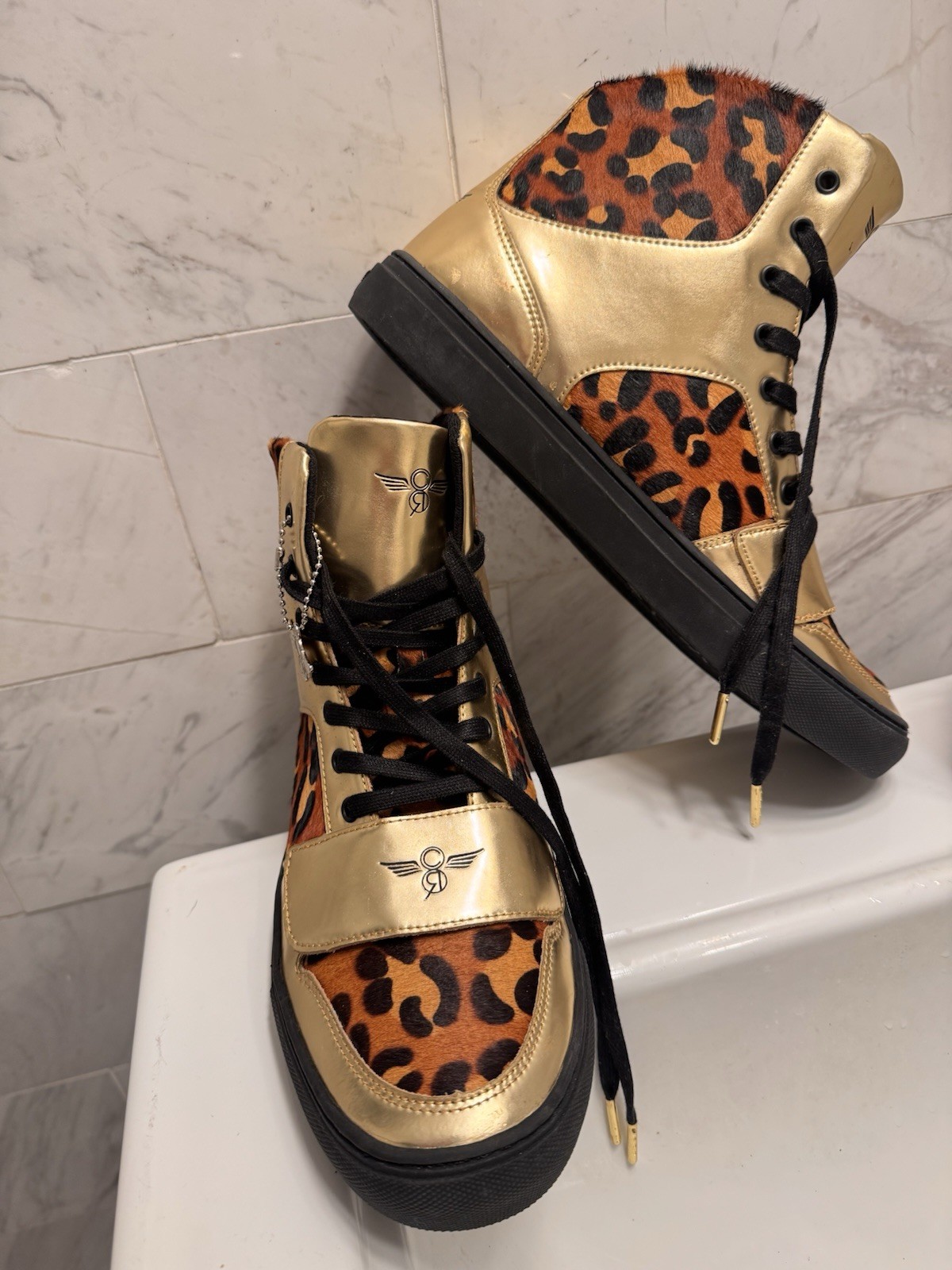 Creative Recreation Cesario men’s Hi Top sneakers Gold Leather Animal Print 10 M