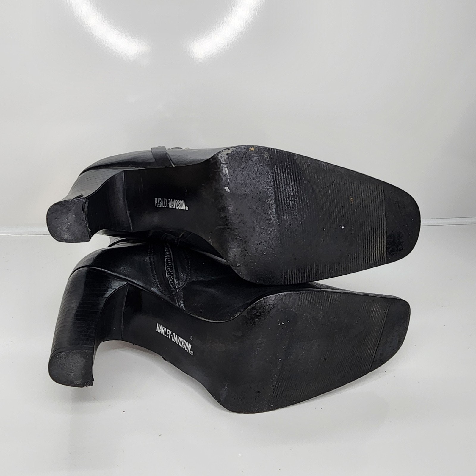 Harley-Davidson Women Sz 6 Black Leather Zipper Ankle Boots 3.5″ Heeled 84333