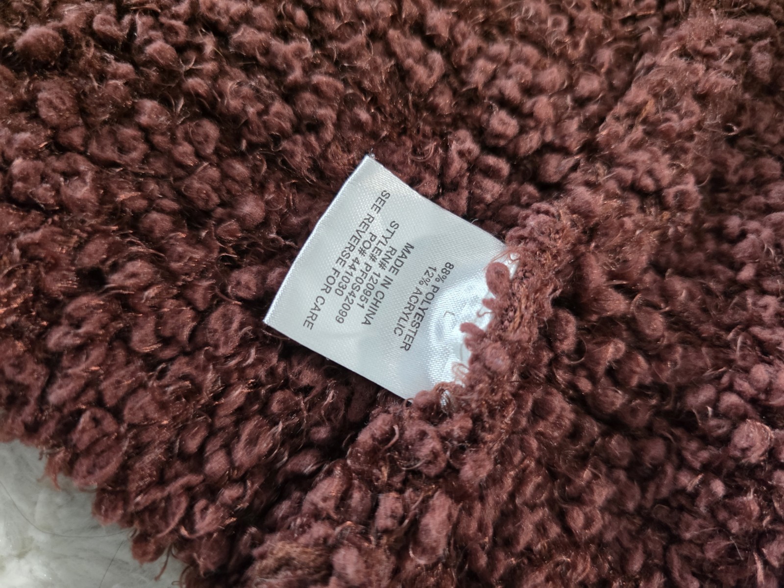 Pink Rose Plush Curly Sherpa Jacket – Burgundy Size Large
