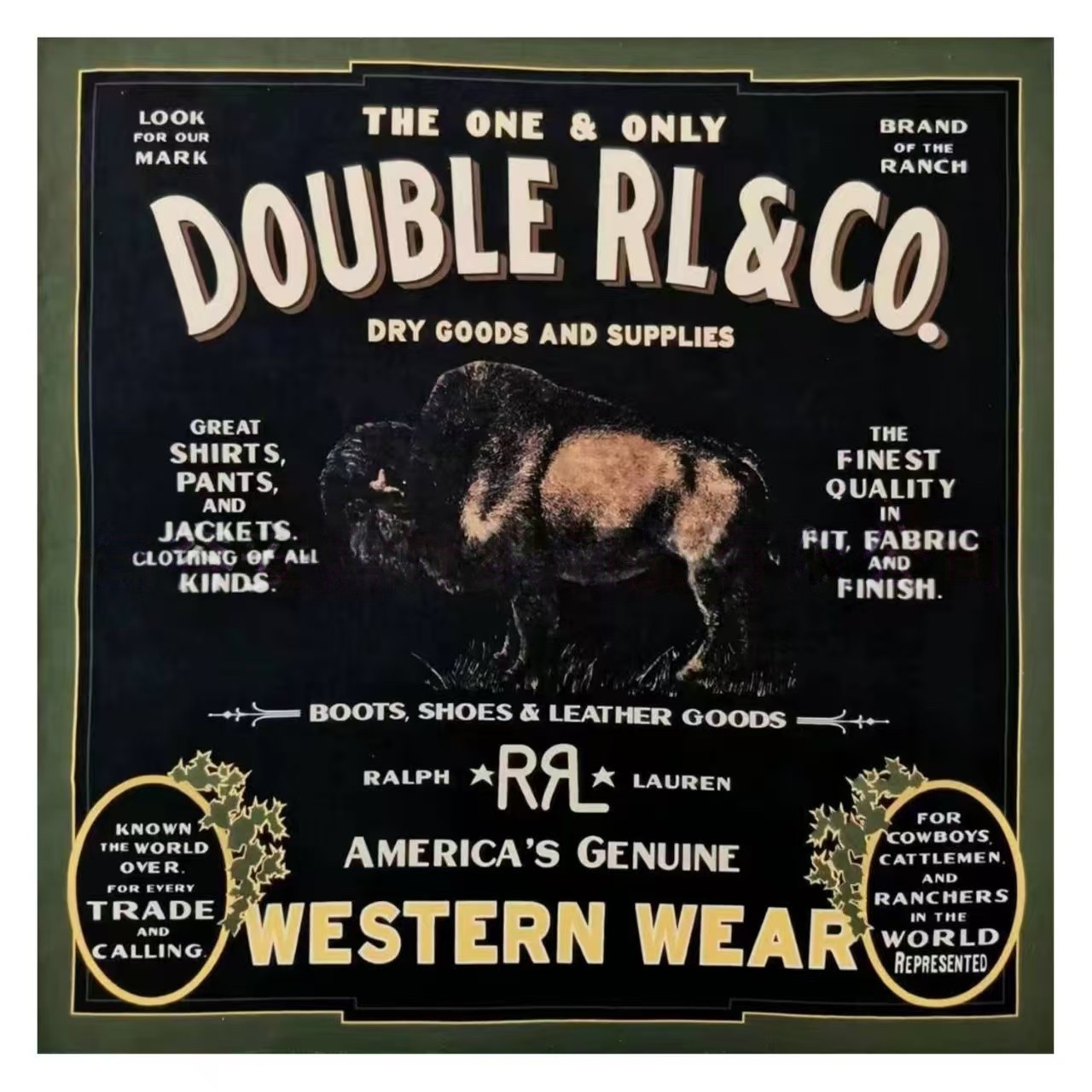 Western Wear Bison Bandana Scarf Black Cotton Handkerchief Vintage Cowboy Style