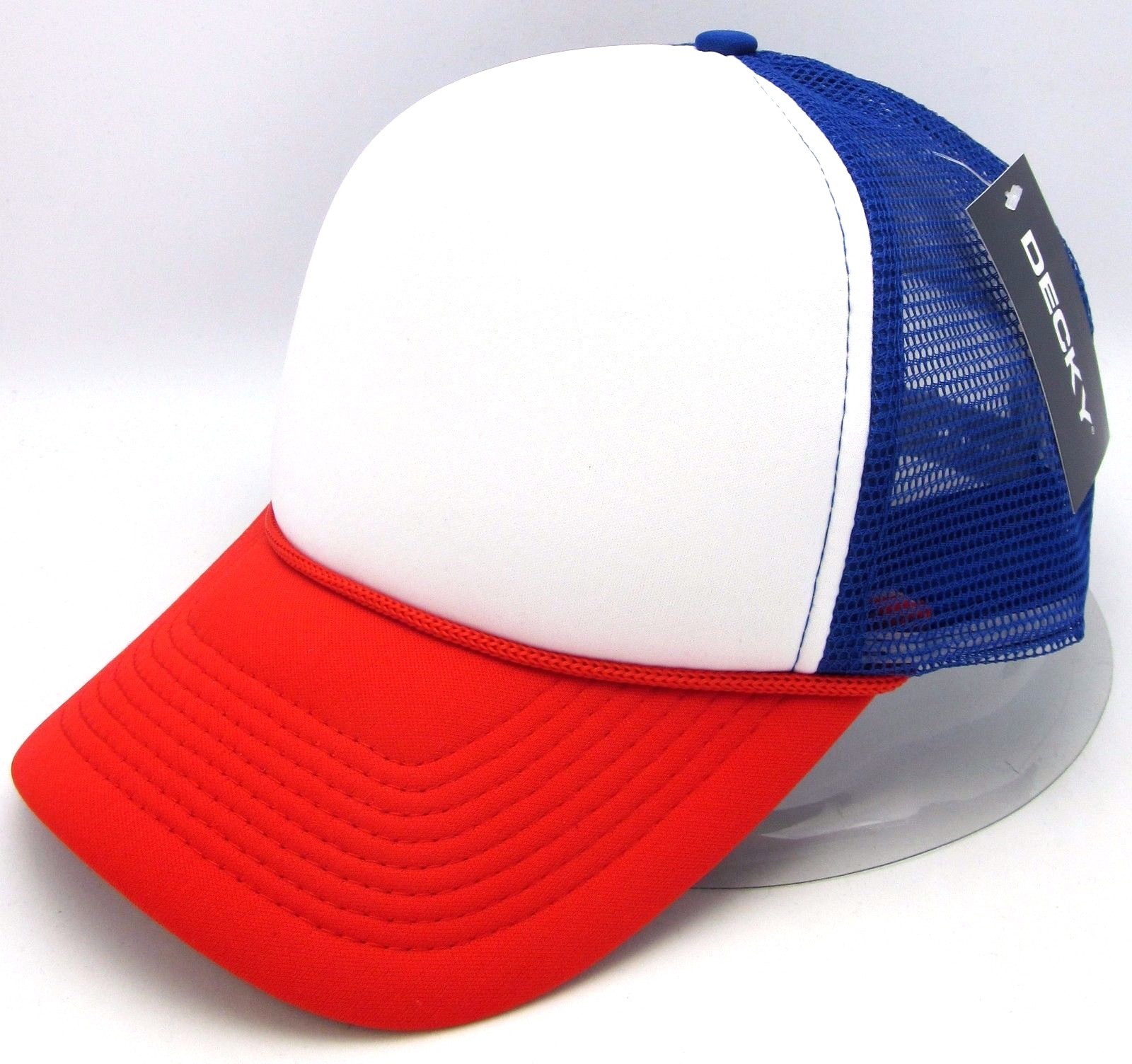 DECKY Snapback Cap USA Red White Blue Foam Mesh Trucker Hat Curved Visor NWT