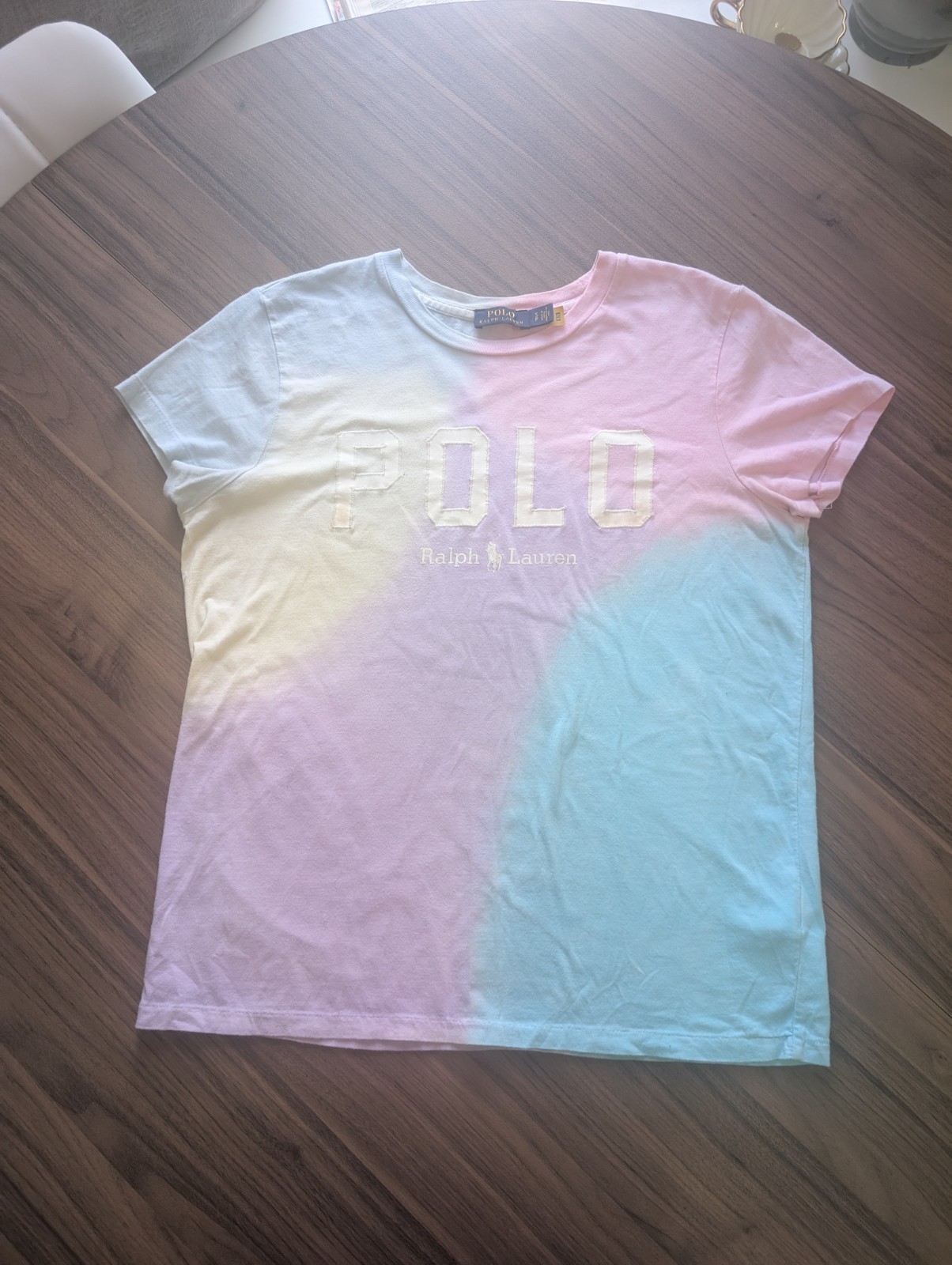 Polo Ralph Lauren Women’s Pastel Tie Dye Logo Tee T-Shirt Pink Blue Size S