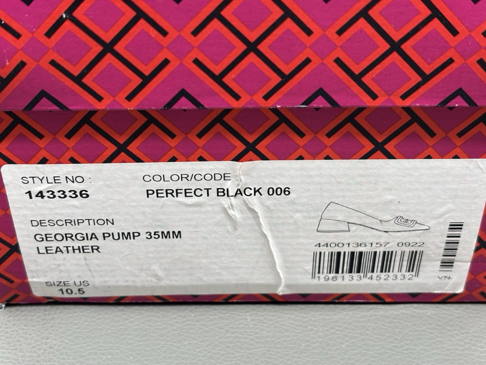 $348 Tory Burch Georgia pump in perfect black leather 35 MM heel Size 10.5 New