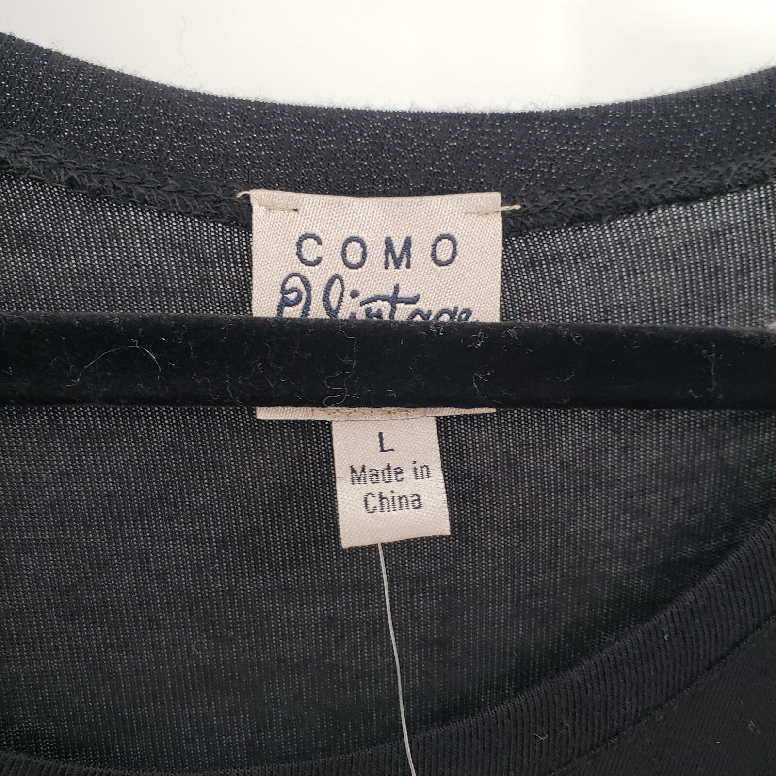 Como Vintage Knit Top Womens LARGE Black Plaid Shirt Tail Hem 3/4 Sleeve Shirt