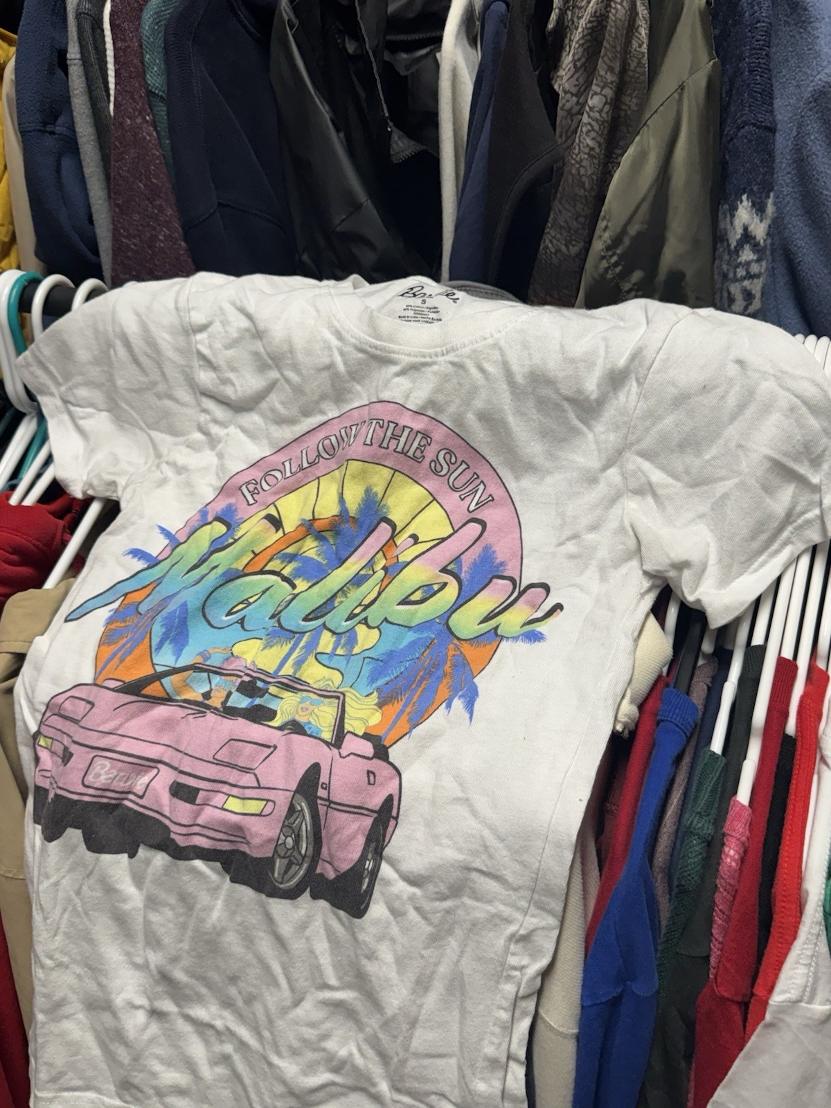 Barbie Malibu Graphic Women’s White Crew Neck T-Shirt Short Sleeve S
