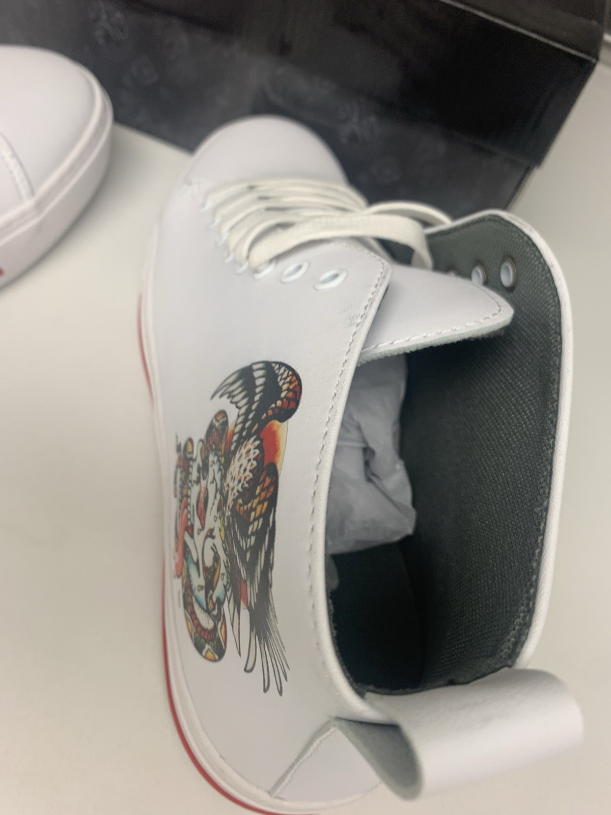 Ed Hardy ‘Skull’White Leather Lace Up Sneaker Shoes EH9028H-Men’s Size 9