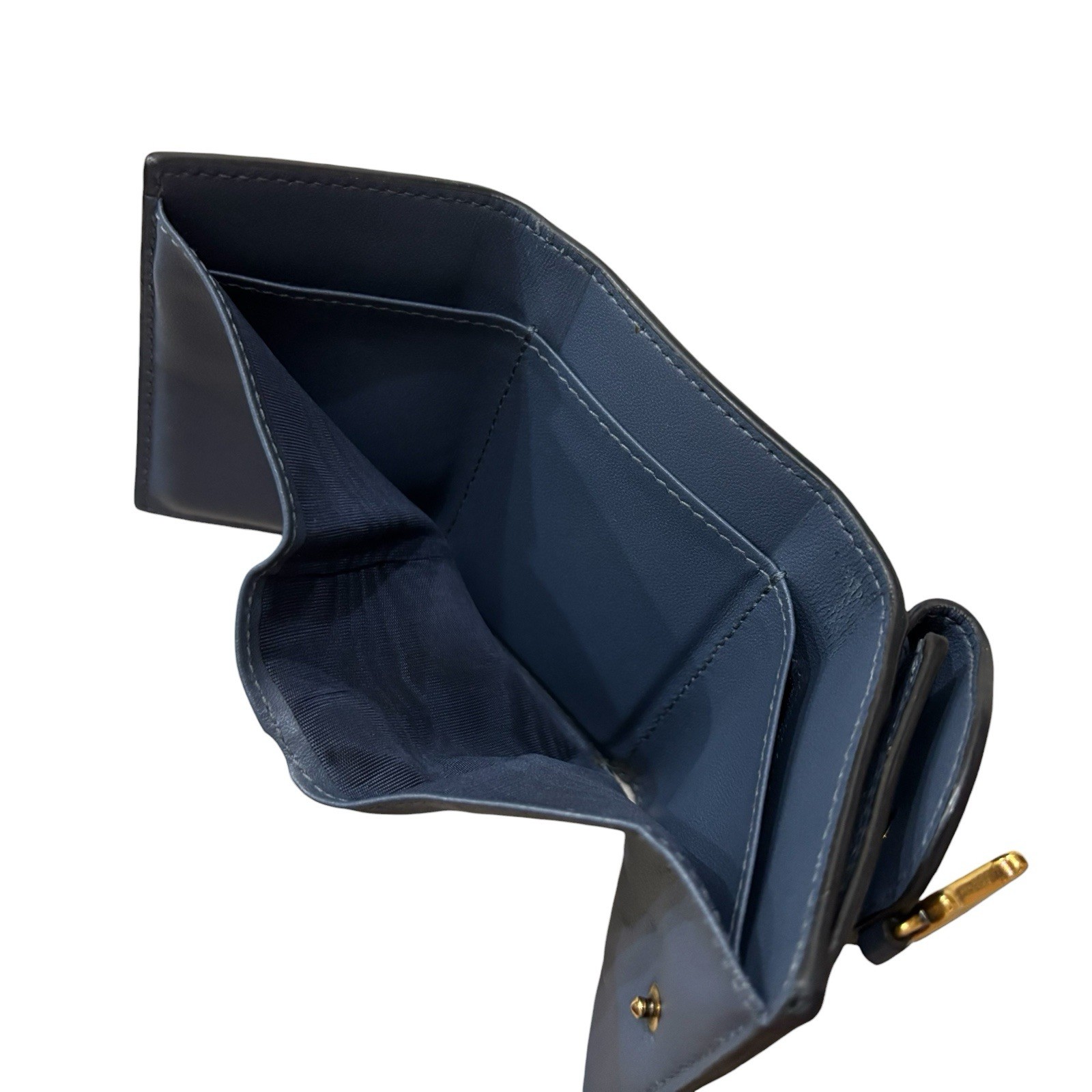 Dior Saddle Lotus Wallet Grained Calfskin Leather Navy Blue Gold Charm ThreeFold