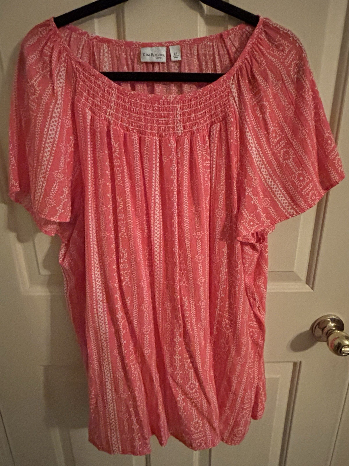 NWOT Kim Rogers Curvy Women’s Plus Size 2X Coral and White Boho Striped Blouse