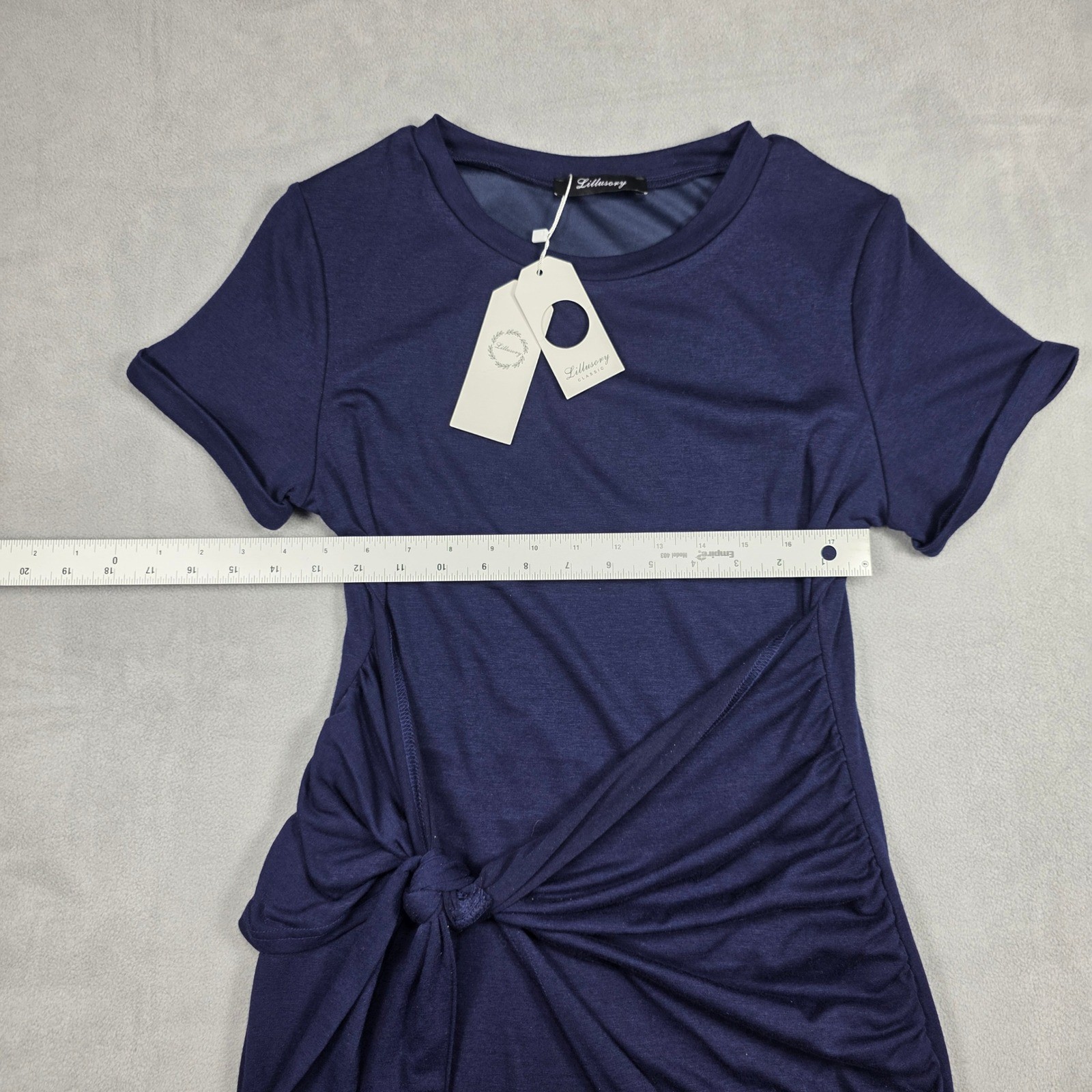 Lillusory Dress Women Small Navy Blue Tie Front Ruched Solid Wash