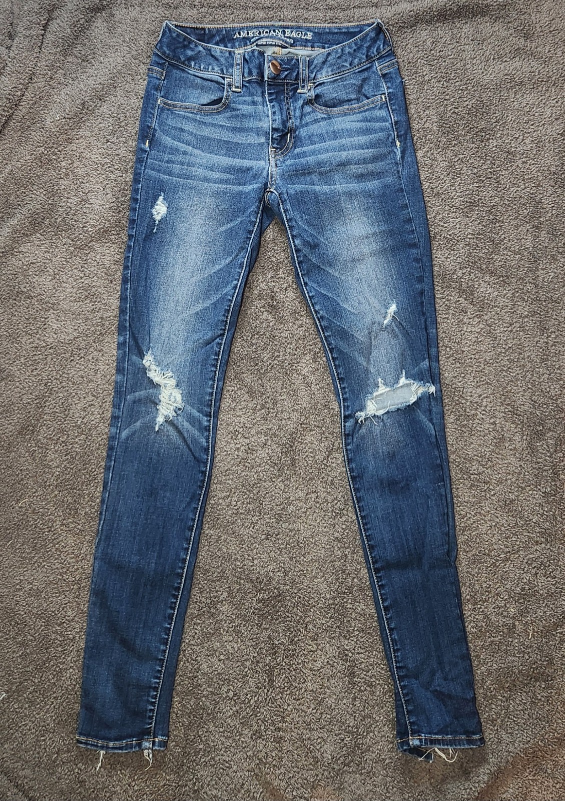 Dark Wash Destroy American Eagle Outfitters Low Rise Jeggings Skinny Jeans 2 Y2K