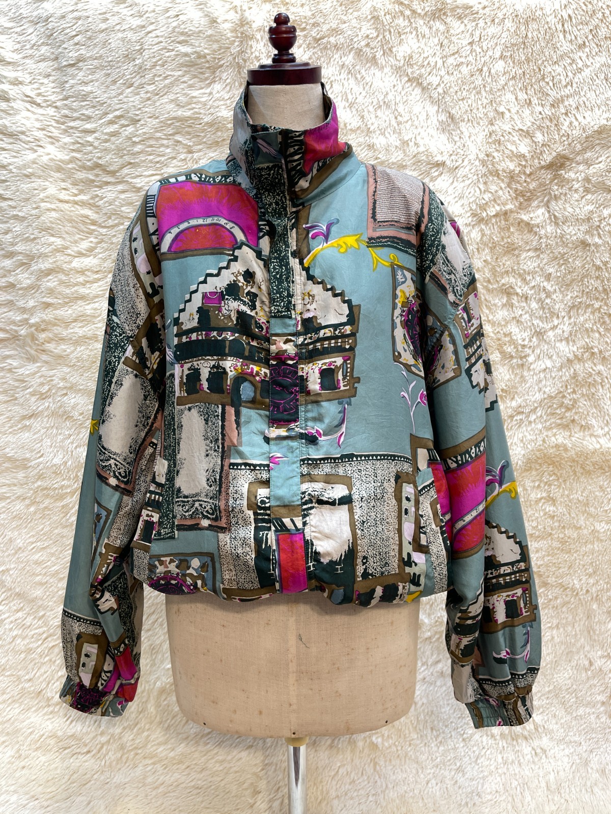 Vintage Kim Rogers Sport Silk Lightweight Bomber Jacket Art Deco Size M