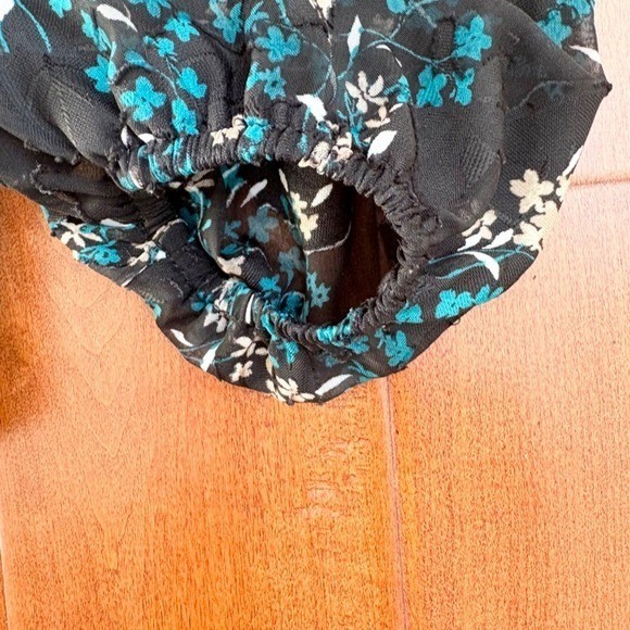 Tamara H. Floral Blouse Ruffle Neck Long Sleeve, Women L Black Teal