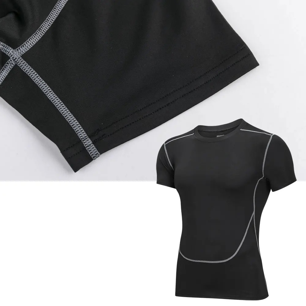 Black Tight T-shirt Running Shirt Men T-shirt Short Sleeve Compression Shirts Gy