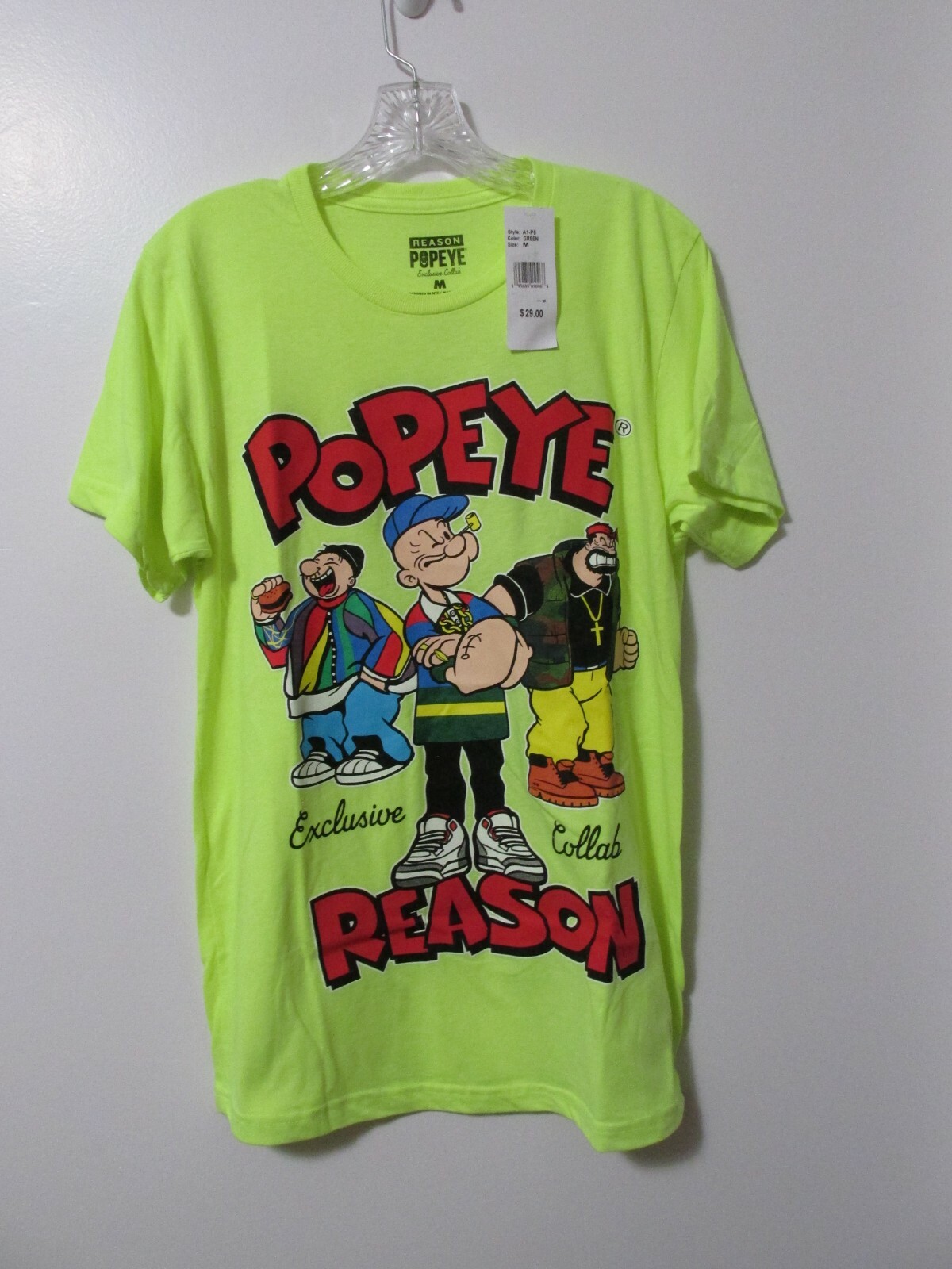Adult Reason x Popeye Exclusive Collab Flex Graphic Tee Bright Lime MEDIUM
